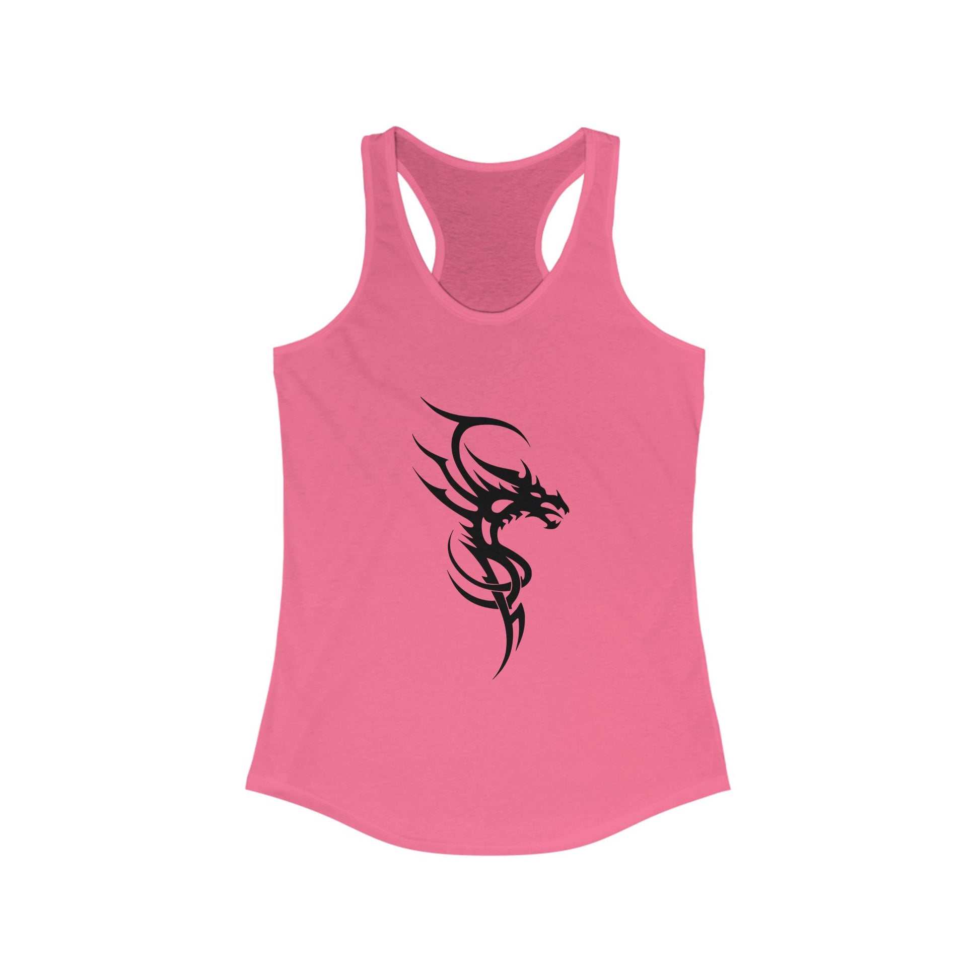 Racerback tank with a fierce black tribal dragon for bold, edgy style