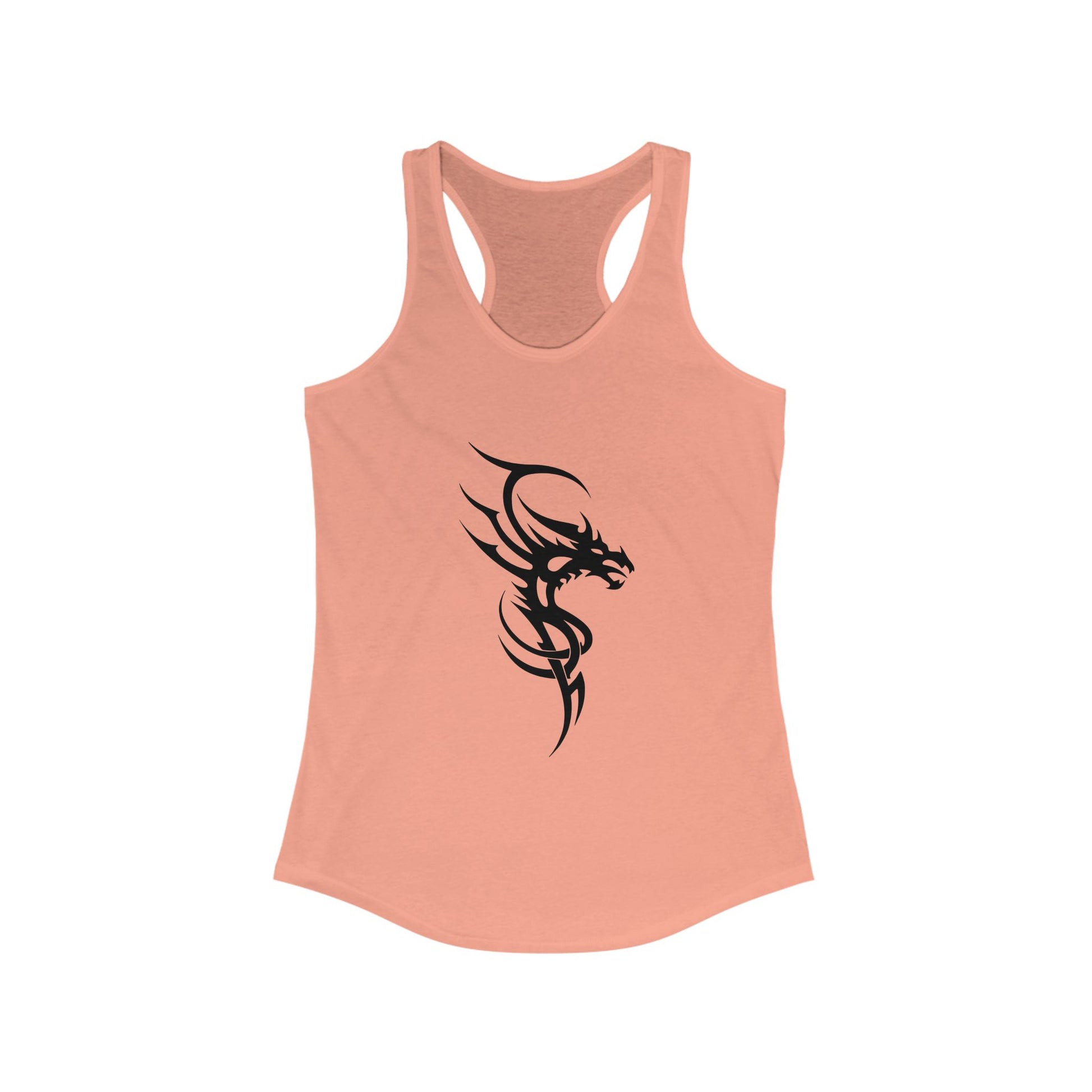 Racerback tank with a fierce black tribal dragon for bold, edgy style