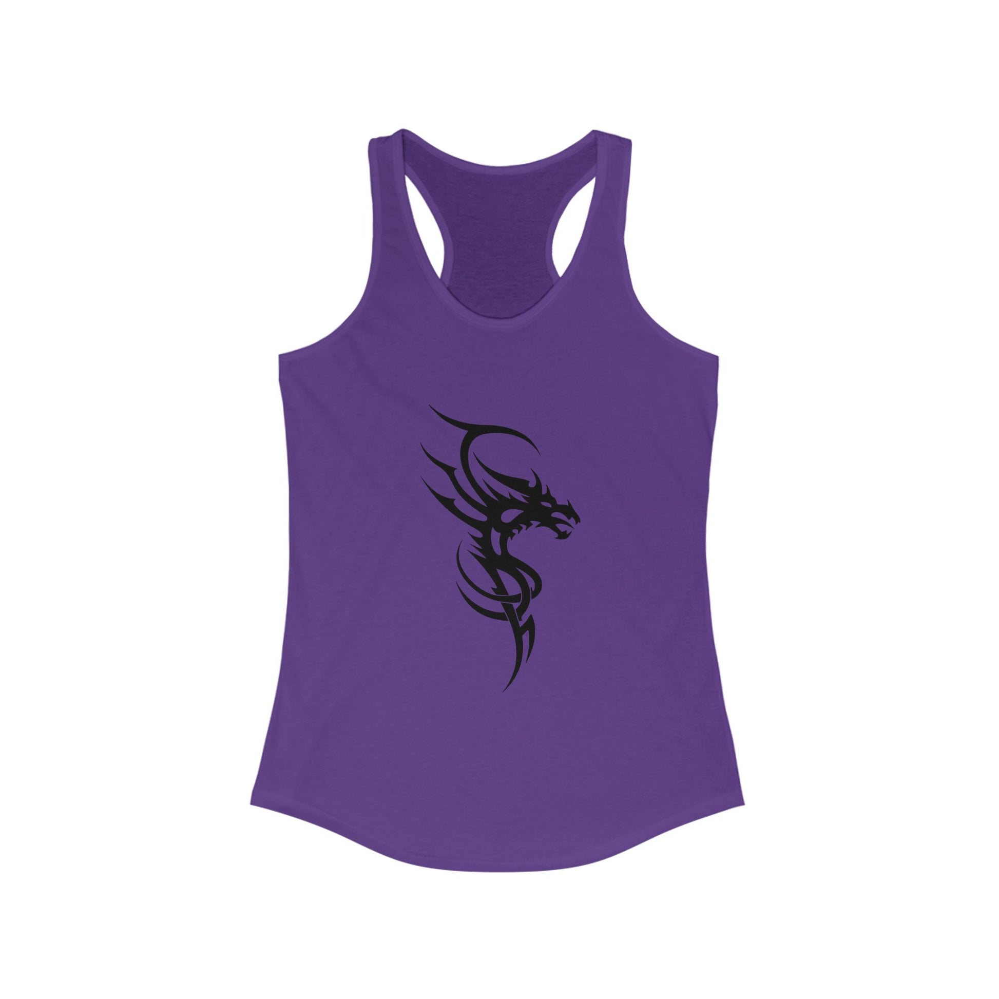 Racerback tank with a fierce black tribal dragon for bold, edgy style