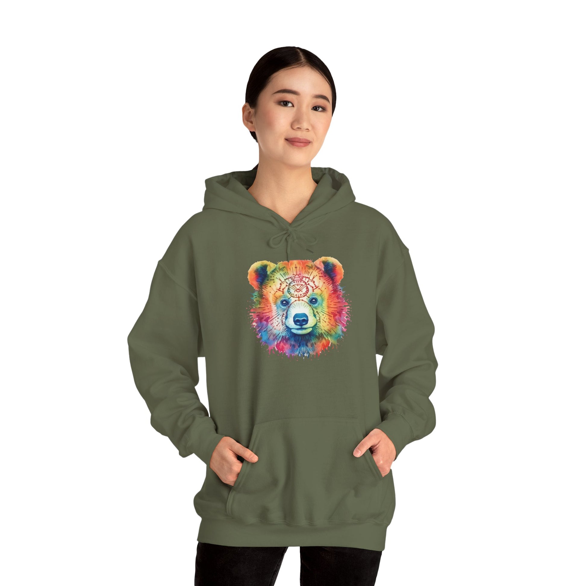 Psychedelic Bear Hoodie – Colorful Mandala Animal Sweatshirt for Artistic, Free-Spirited Style