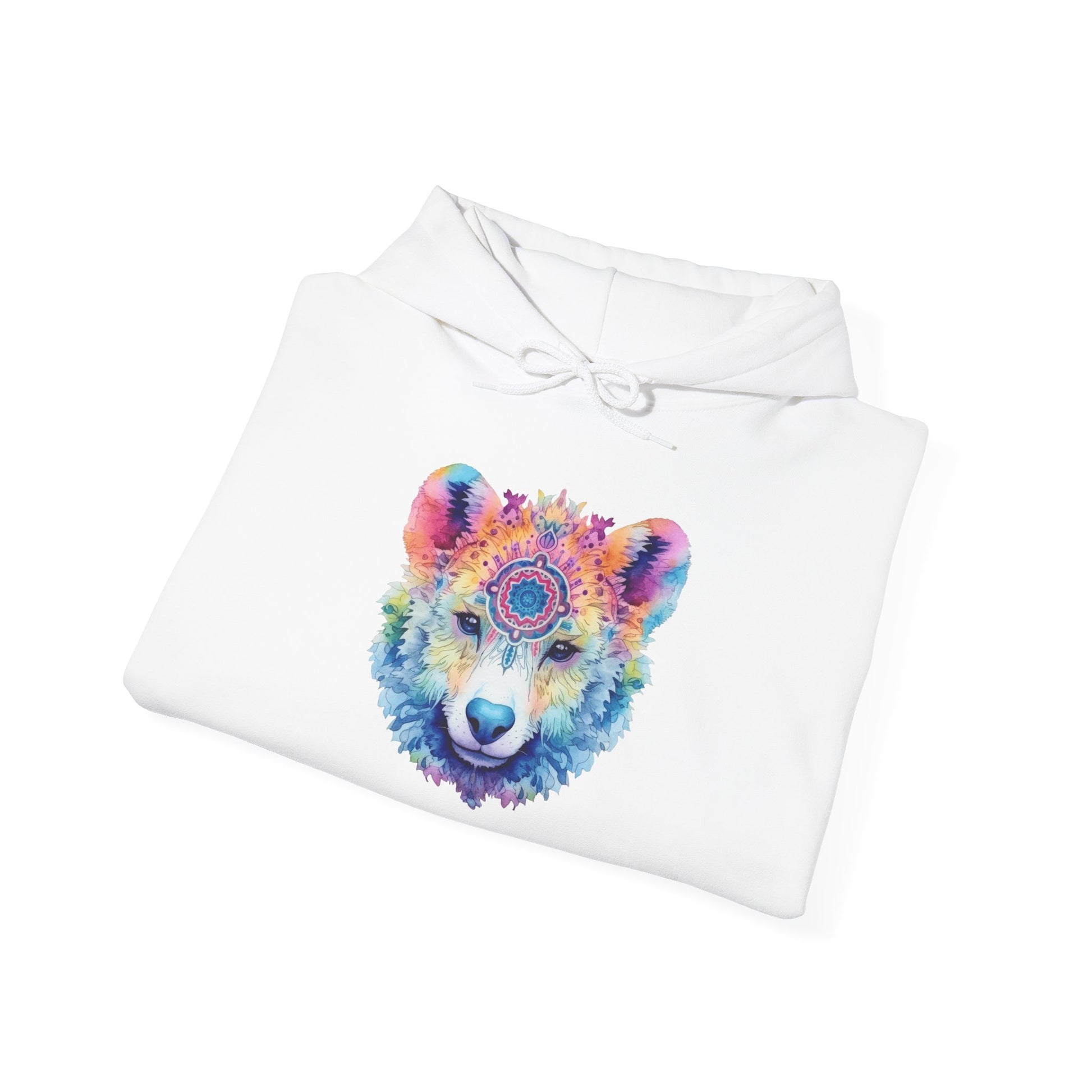 Mandala Bear Hoodie – Vibrant Watercolor Animal Art Sweatshirt for Bold, Free-Spirited Souls