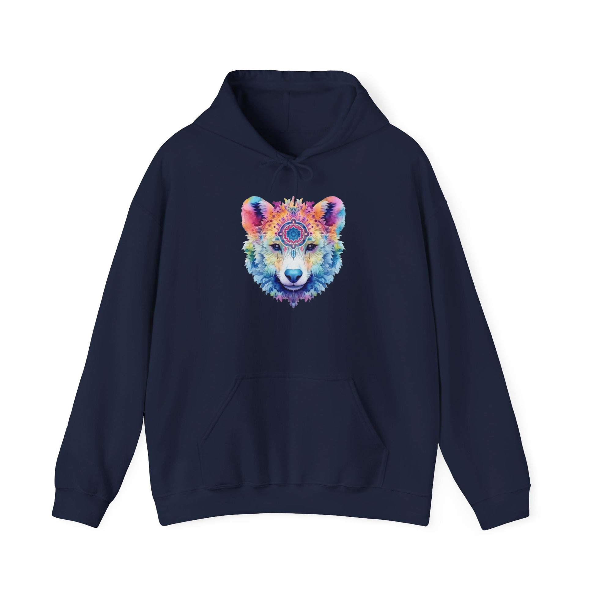 Mandala Bear Hoodie – Vibrant Watercolor Animal Art Sweatshirt for Bold, Free-Spirited Souls