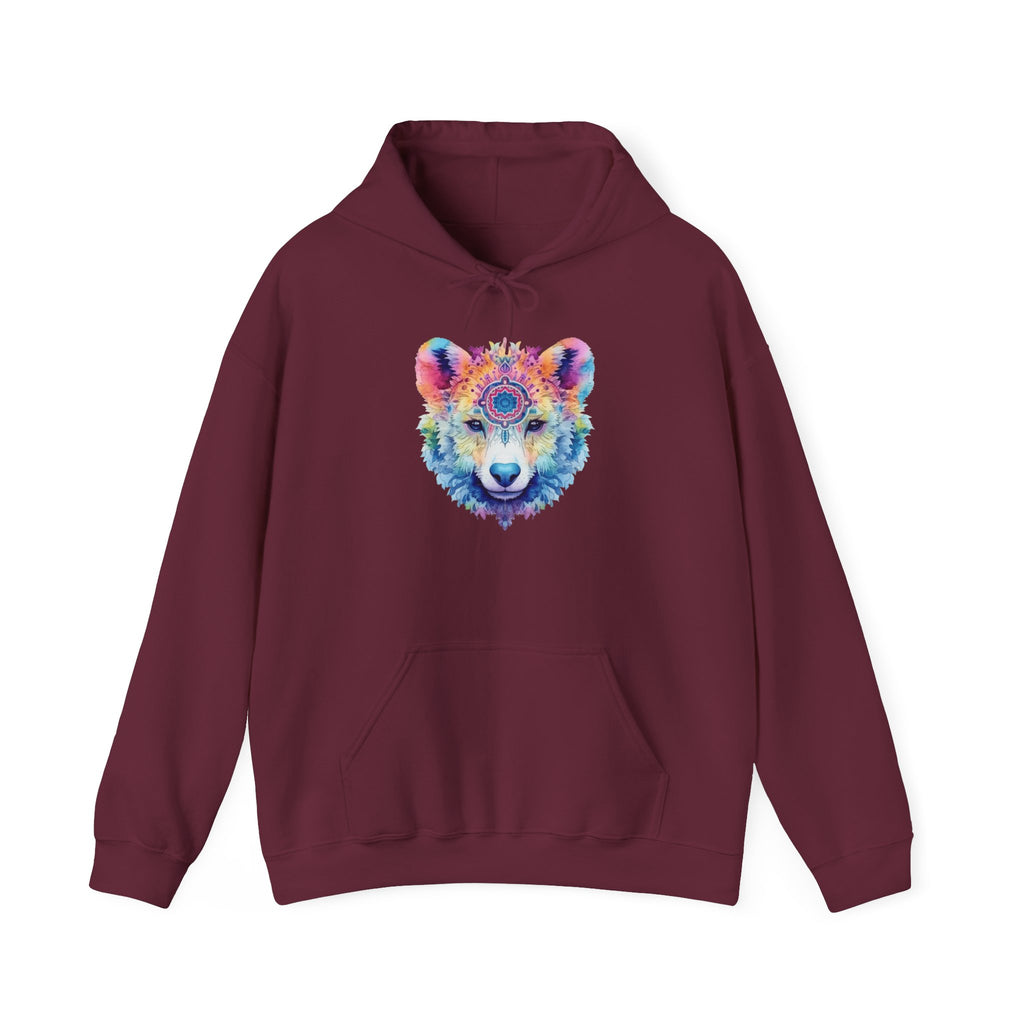 Mandala Bear Hoodie – Vibrant Watercolor Animal Art Sweatshirt for Bold, Free-Spirited Souls