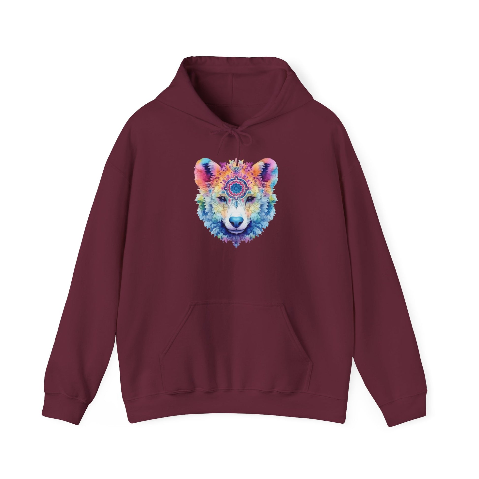 Mandala Bear Hoodie – Vibrant Watercolor Animal Art Sweatshirt for Bold, Free-Spirited Souls