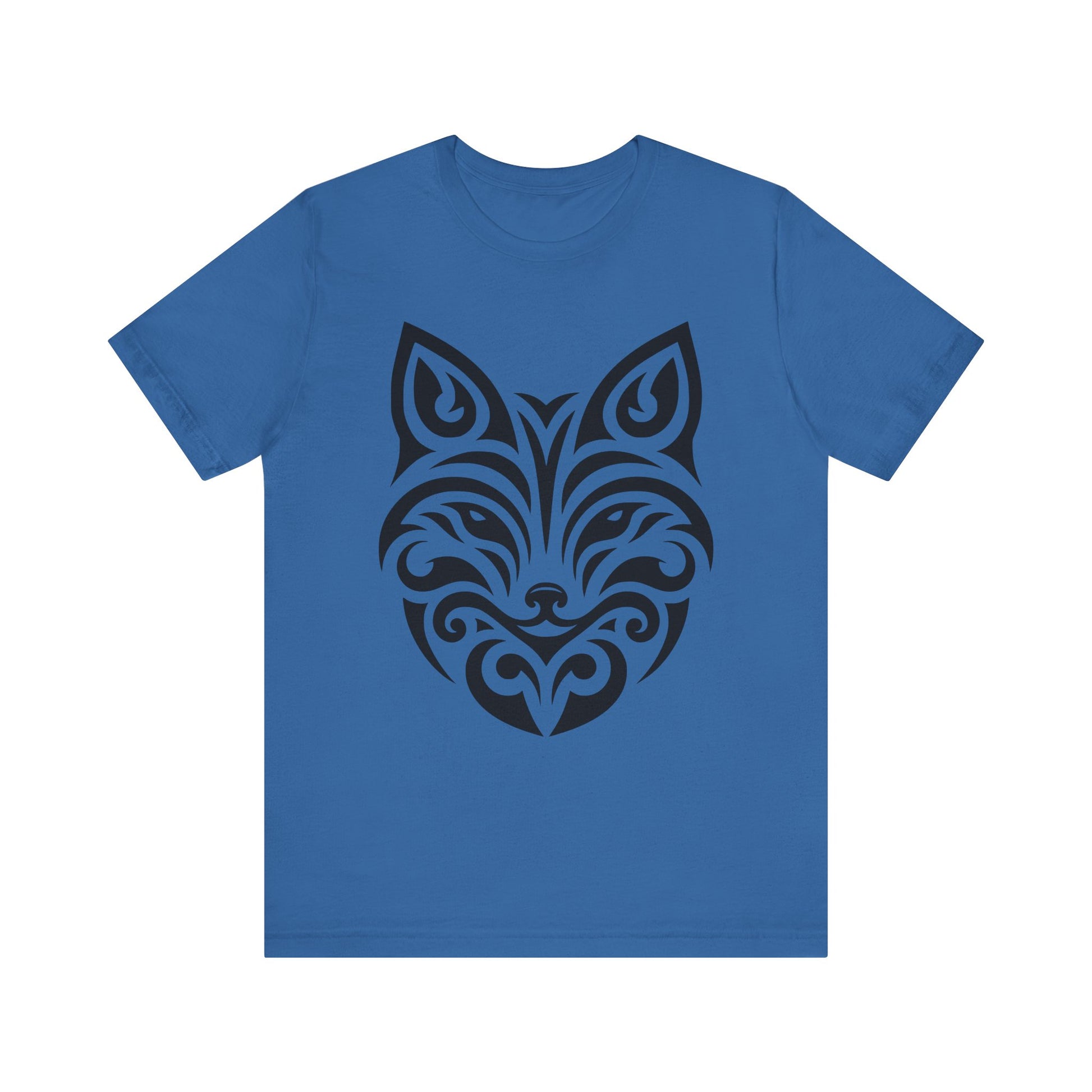 Sleek tee with a bold black tribal fox design, offered in multiple color choices