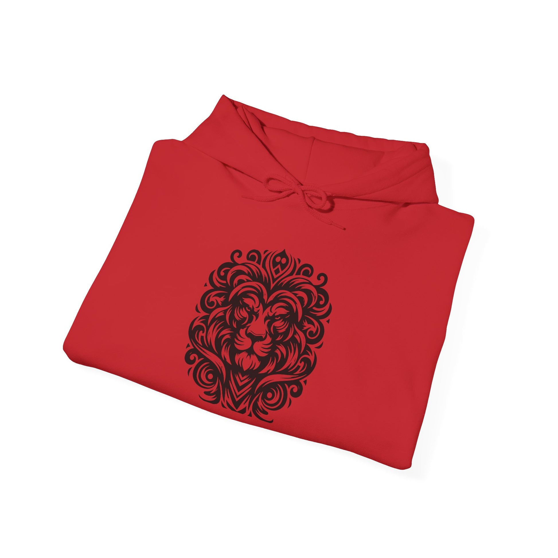 Majestic Tribal Lion Hoodie – Bold Strength in Black Ink Art