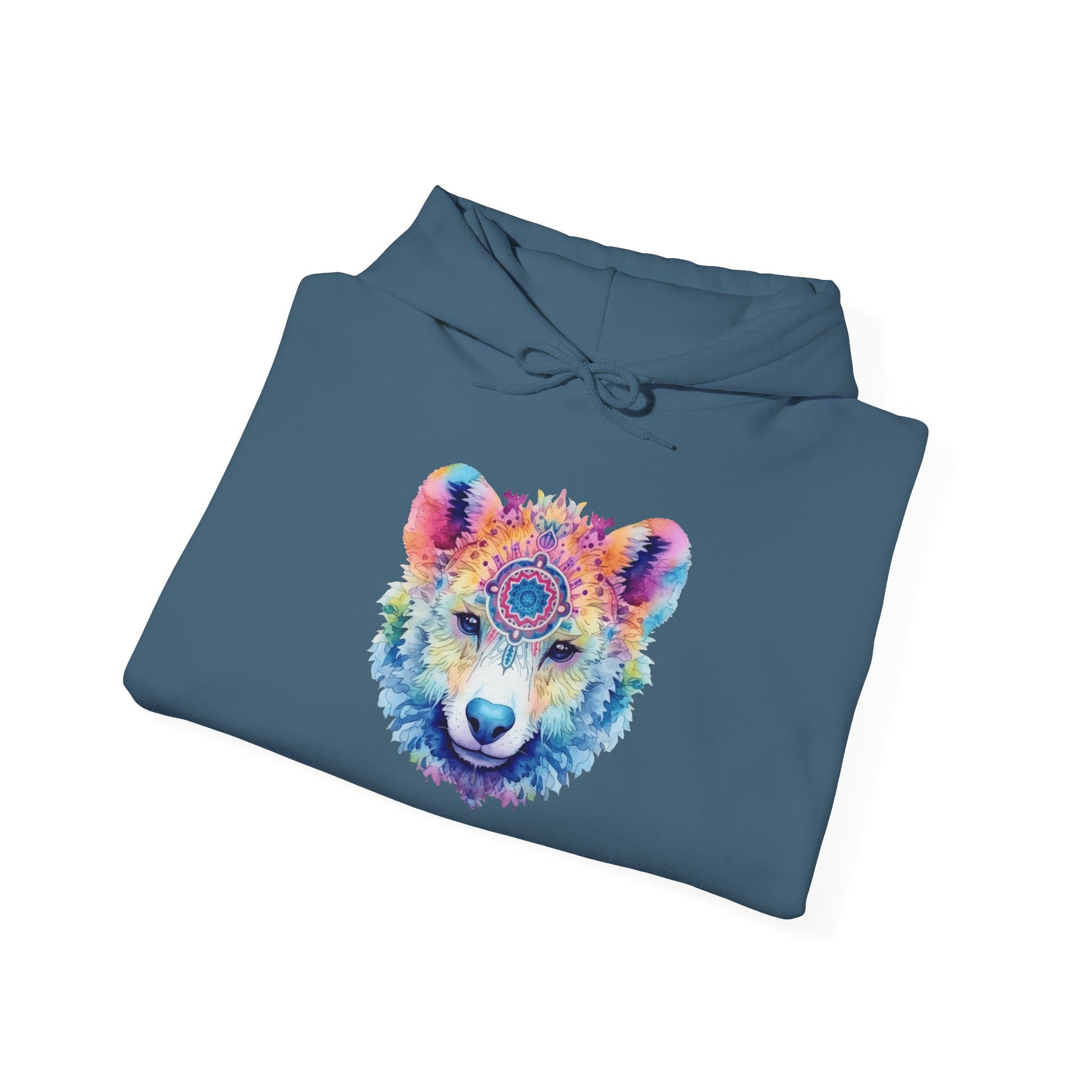 Mandala Bear Hoodie – Vibrant Watercolor Animal Art Sweatshirt for Bold, Free-Spirited Souls