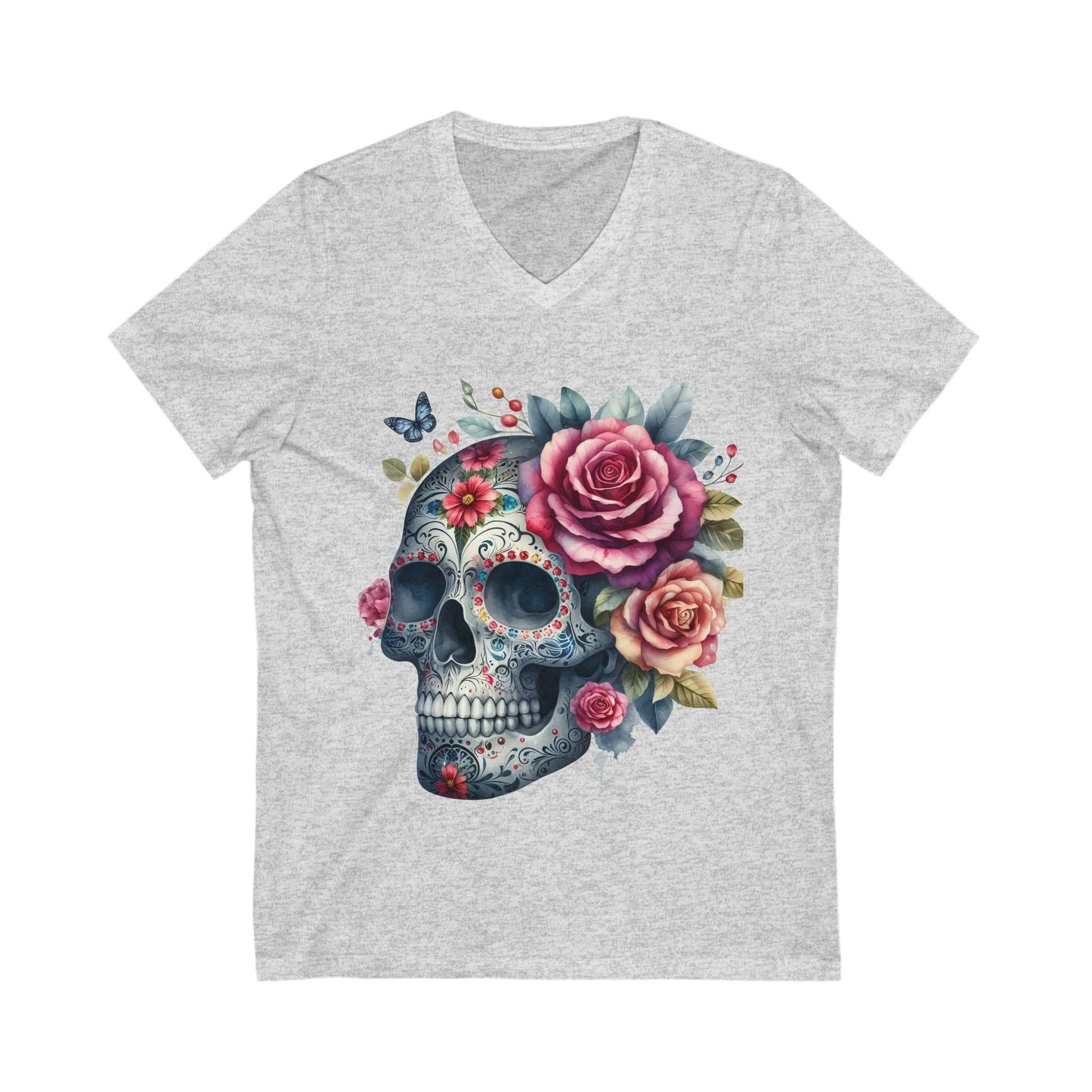 Floral Skull V-Neck Tee