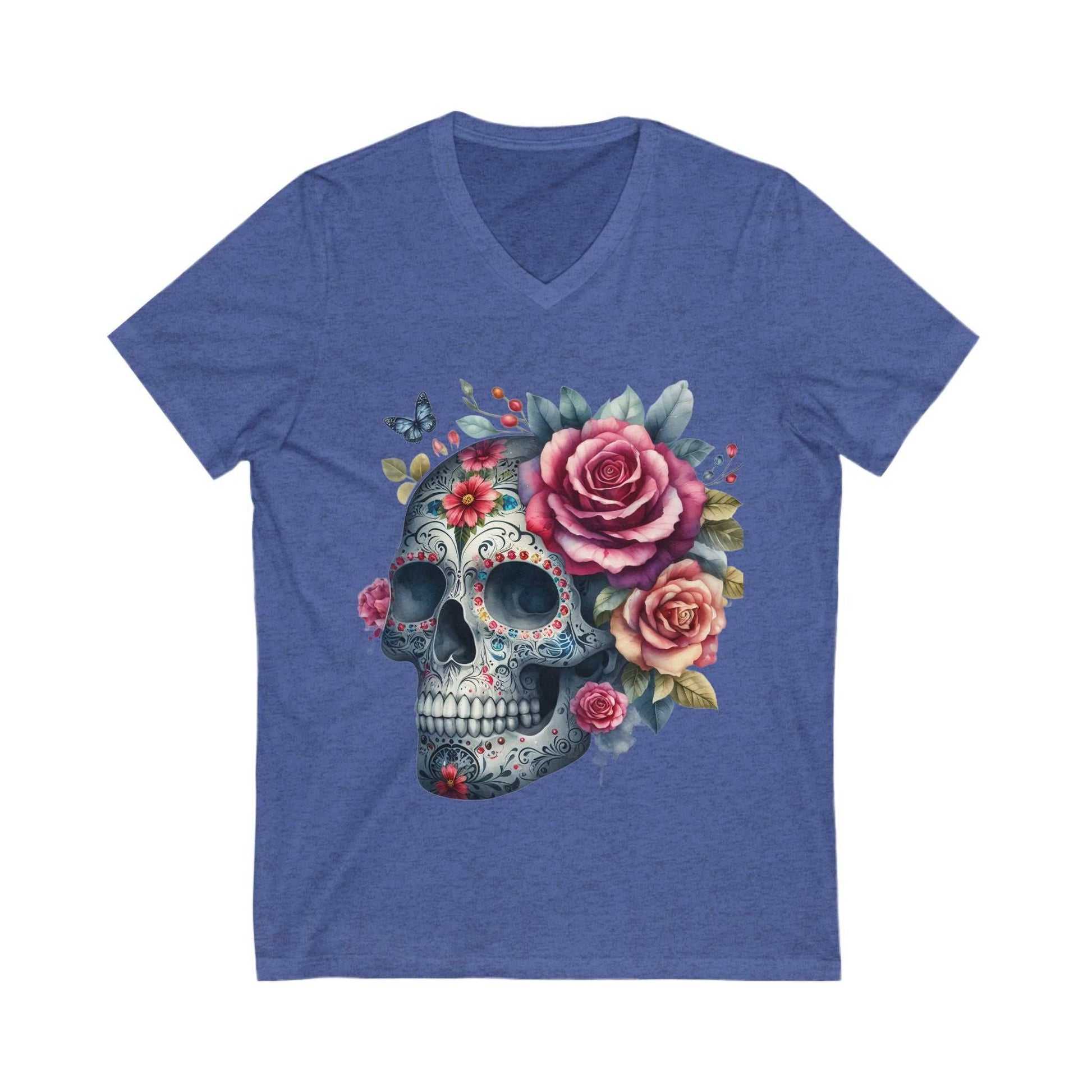 Floral Skull V-Neck Tee
