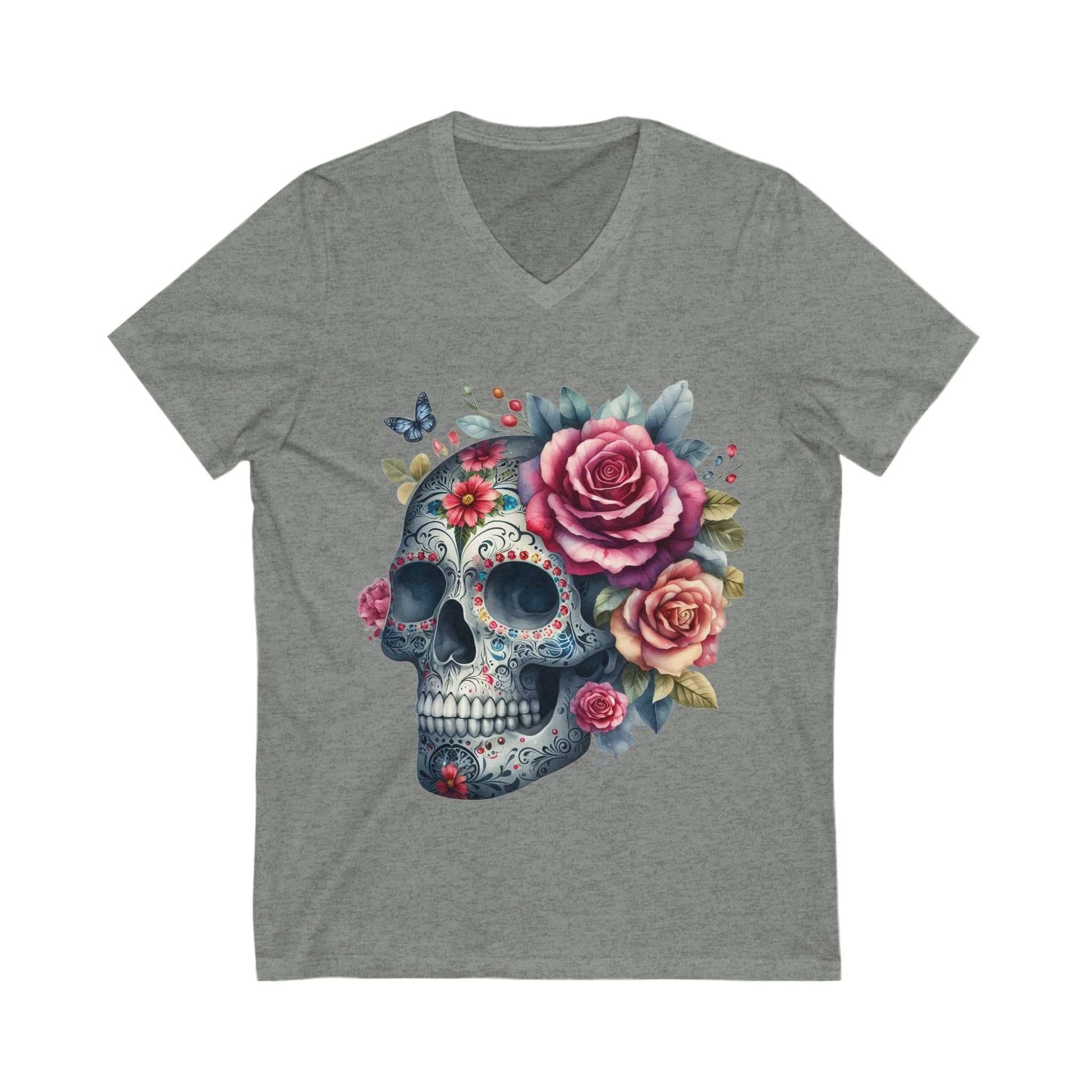 Floral Skull V-Neck Tee