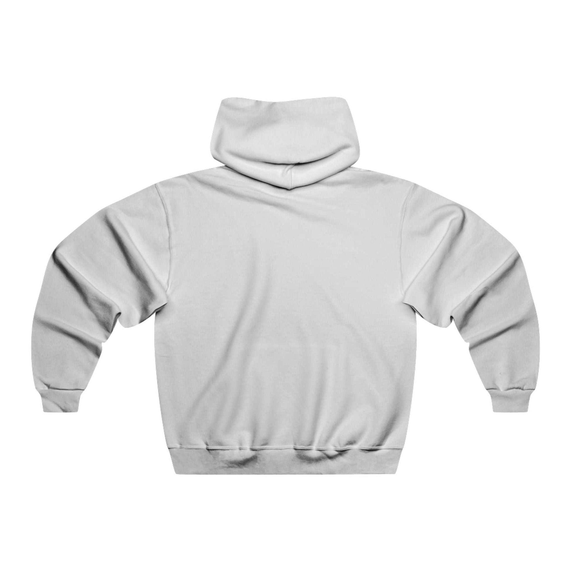 Back view of plain light gray Wilderness Wolf Hoodie with hood and long sleeves for men