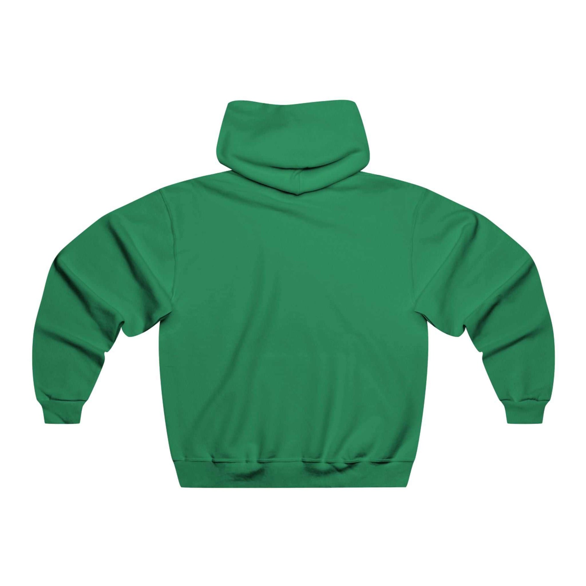 Green Wilderness Wolf Hoodie back view with adjustable hood and kangaroo pocket, soft cotton blend, comfortable fit for men