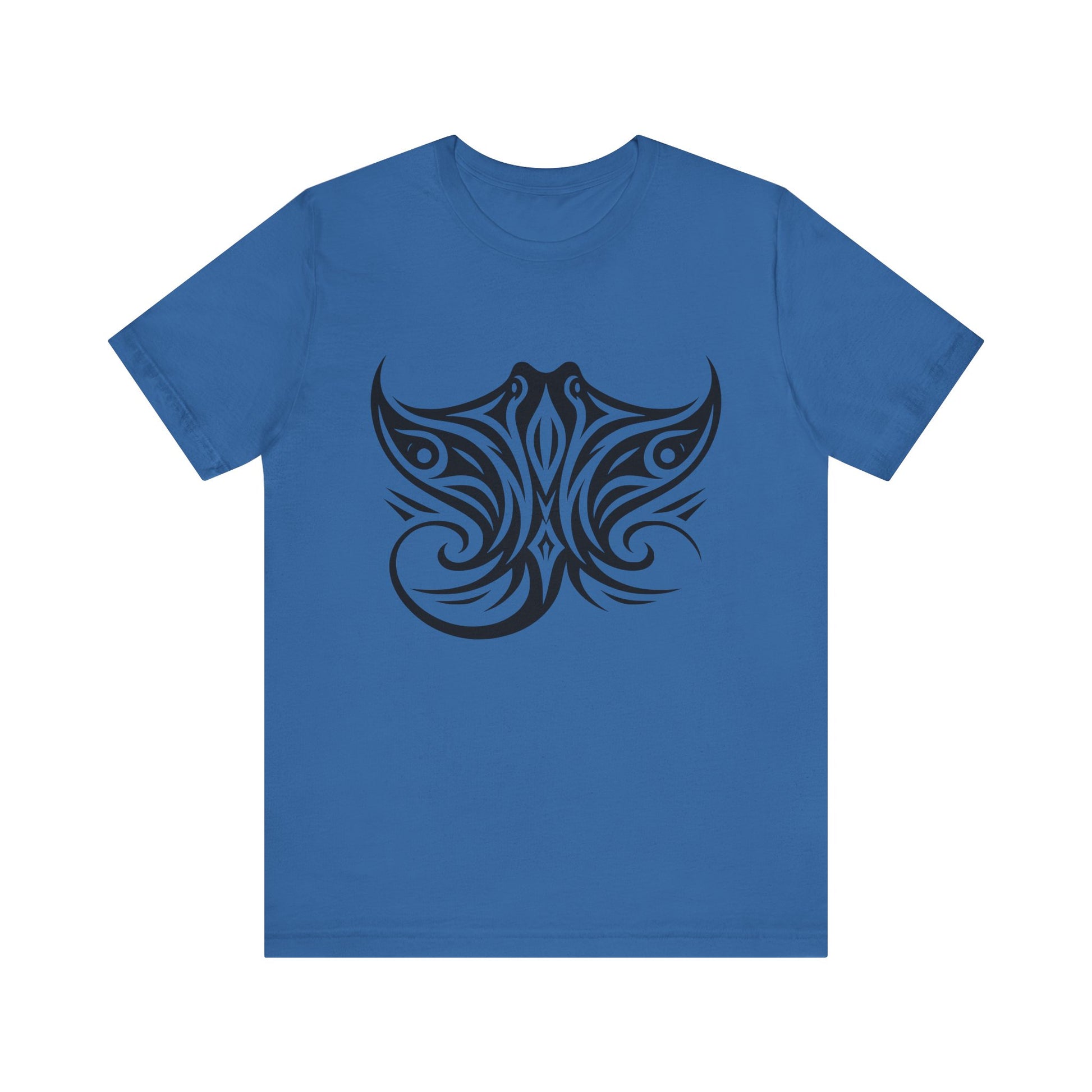Tribal Manta Ray Tee – Bold Ocean Spirit Art on Sand-Colored Shirt