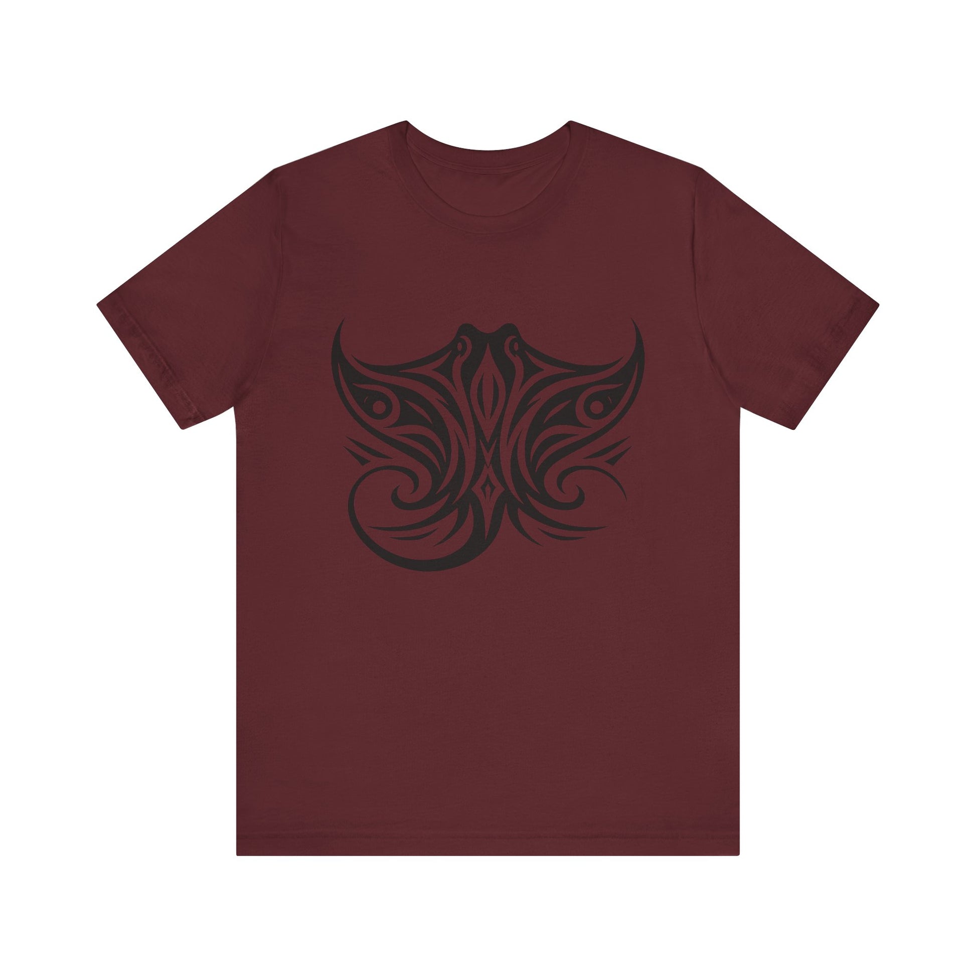 Tribal Manta Ray Tee – Bold Ocean Spirit Art on Sand-Colored Shirt