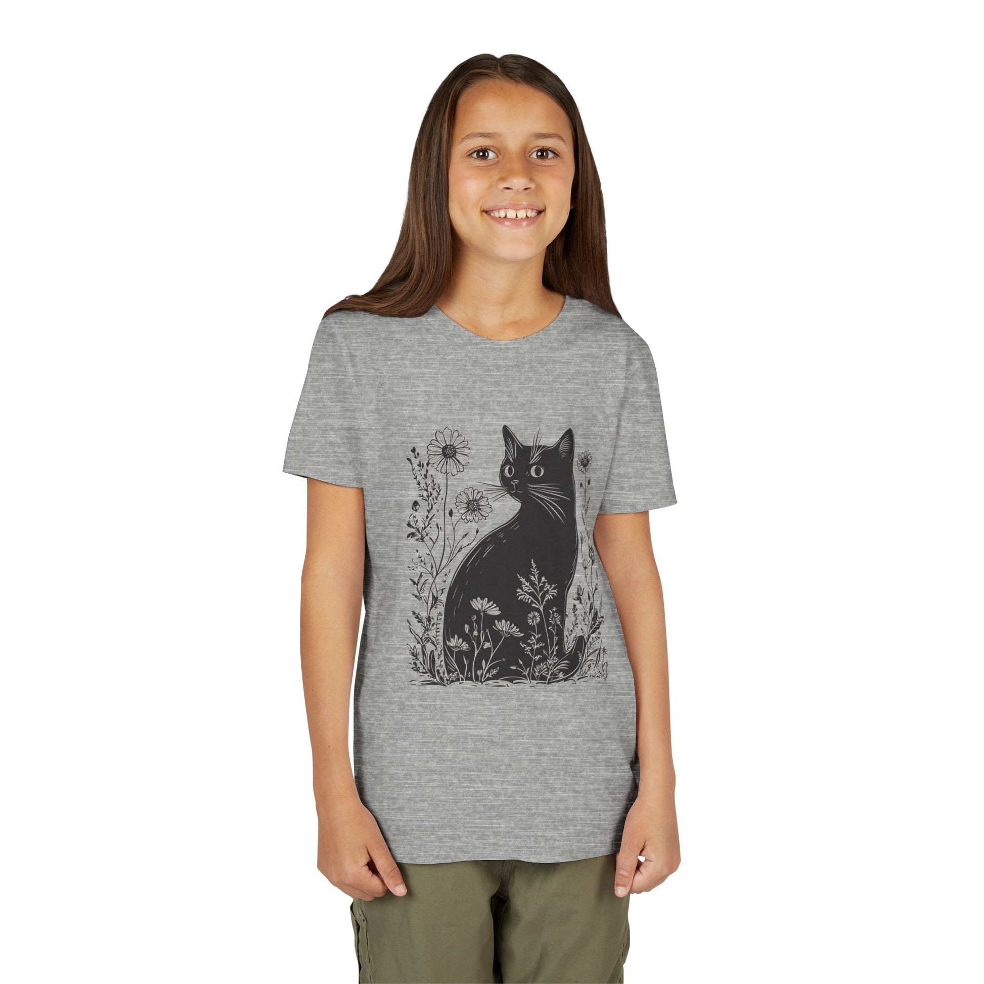 Black Cat Youth Tee, Cute Cat Graphic Shirt