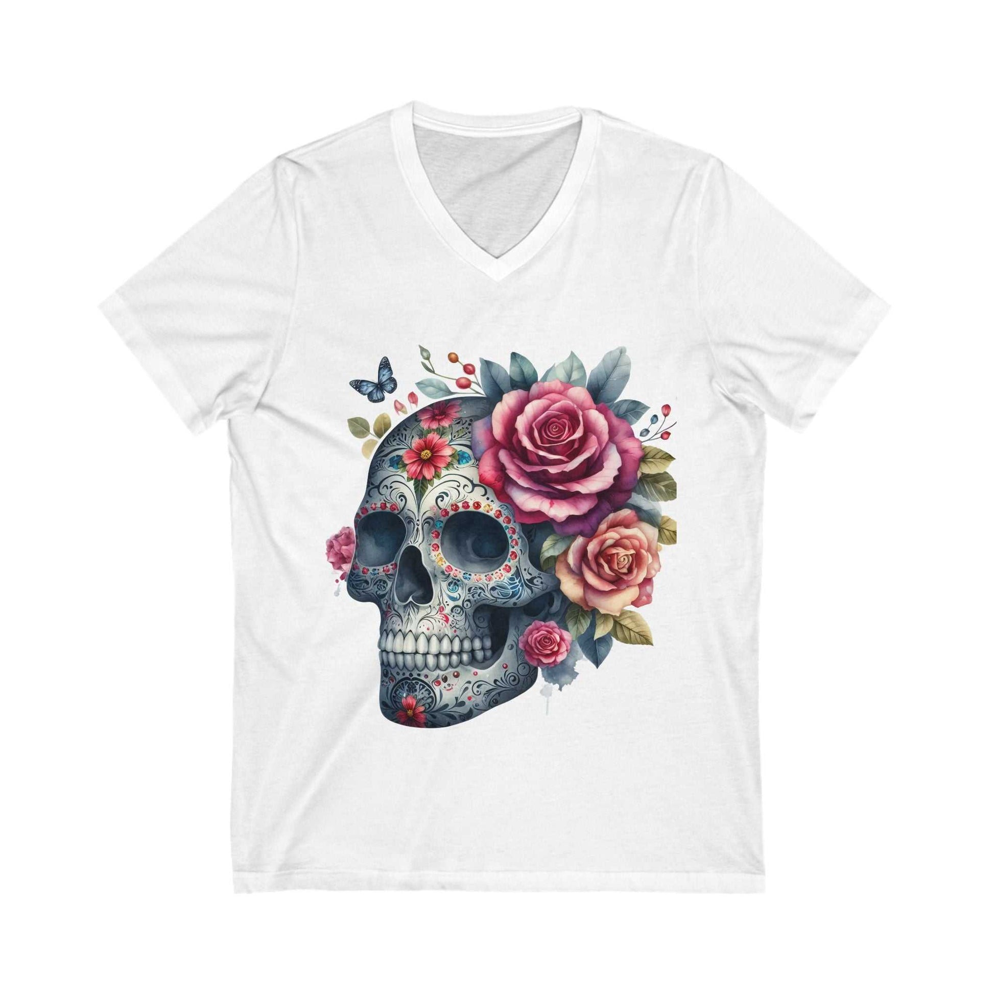 Floral Skull V-Neck Tee