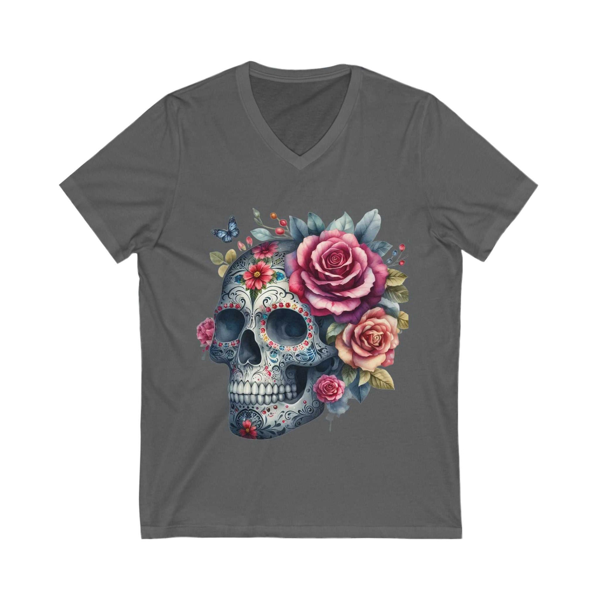 Floral Skull V-Neck Tee