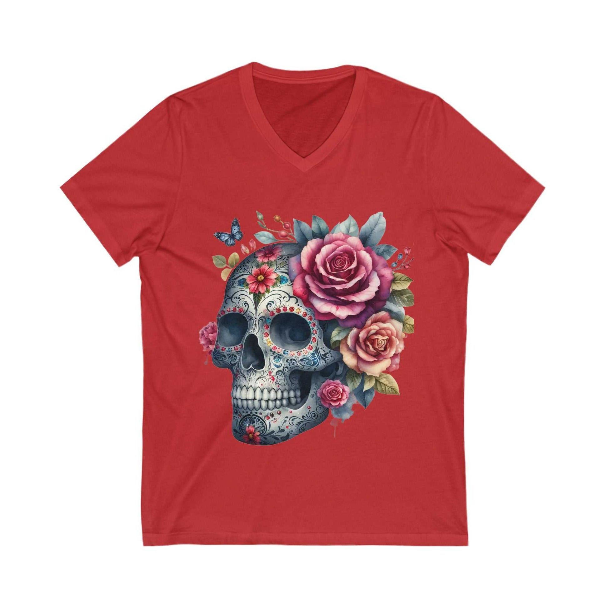 Floral Skull V-Neck Tee