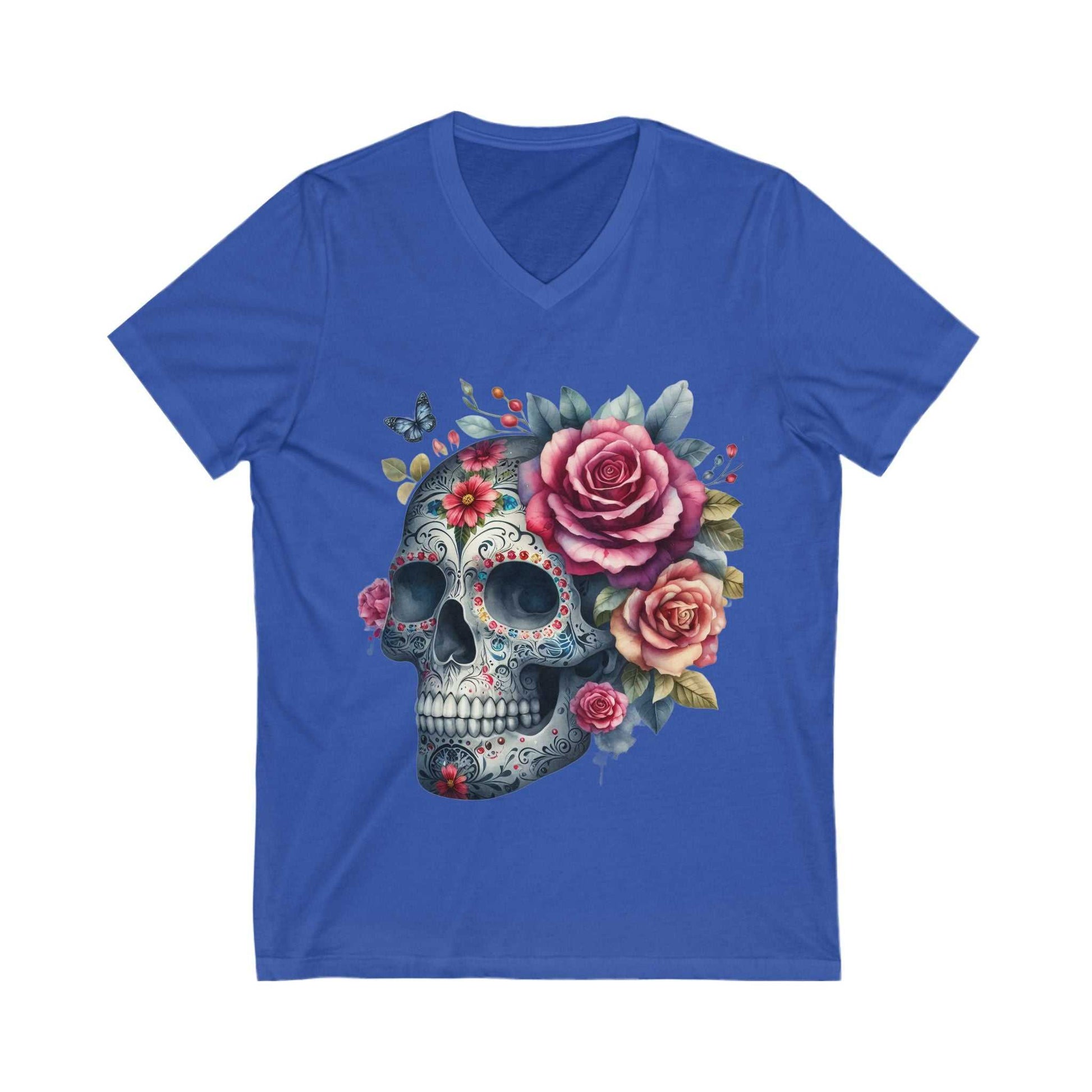 Floral Skull V-Neck Tee