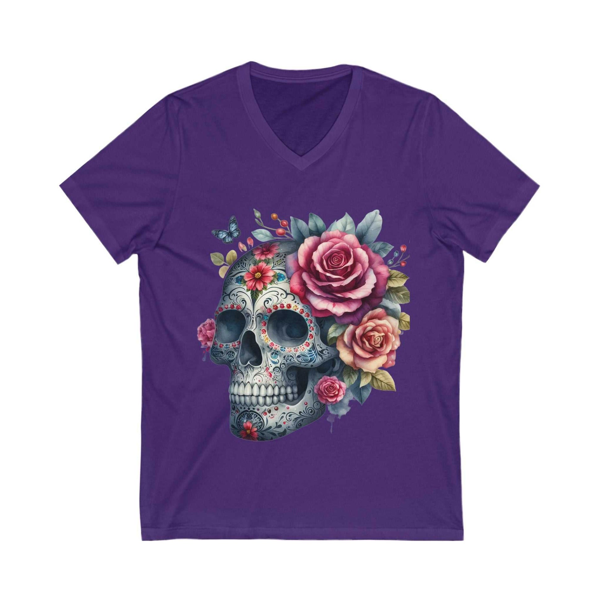 Floral Skull V-Neck Tee