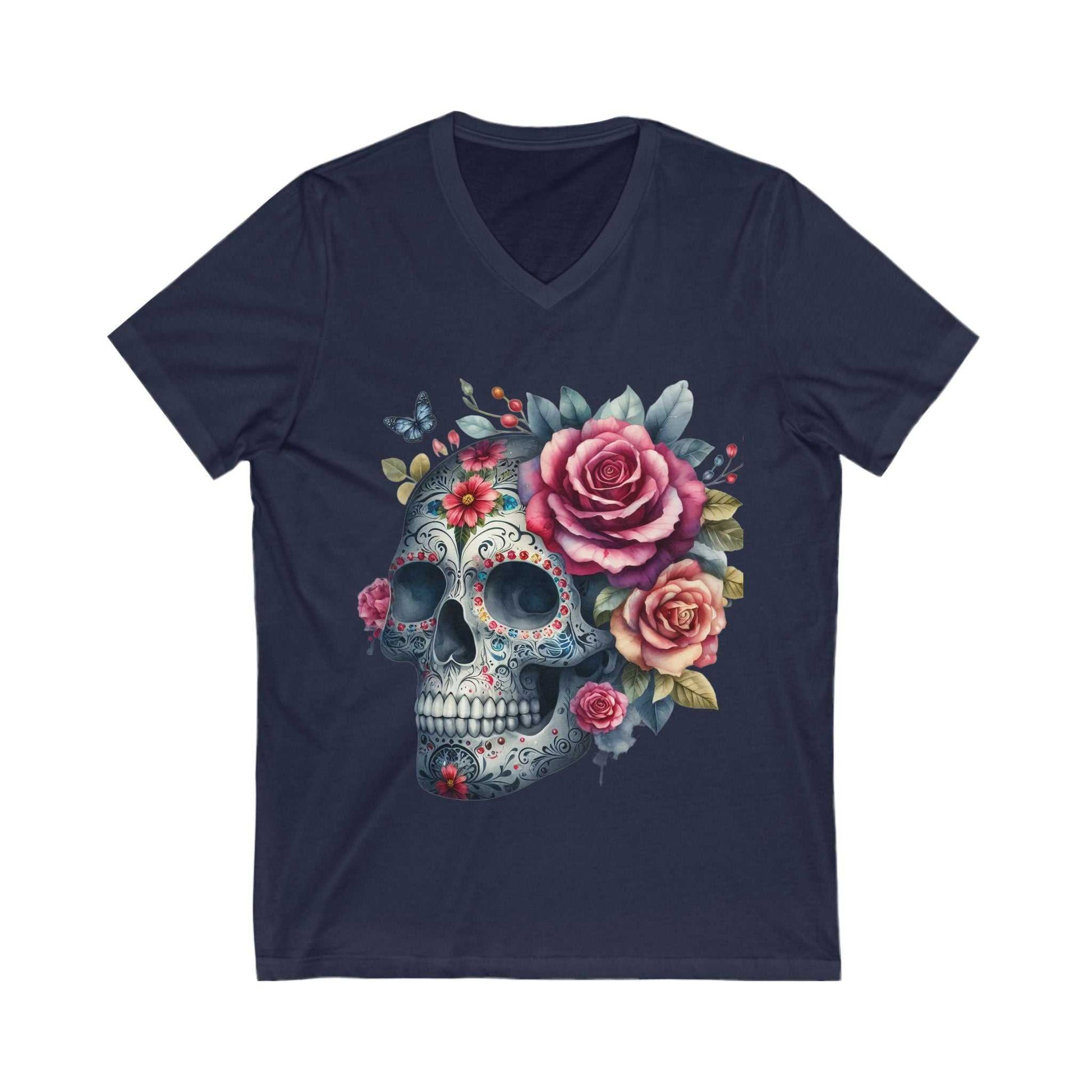 Floral Skull V-Neck Tee