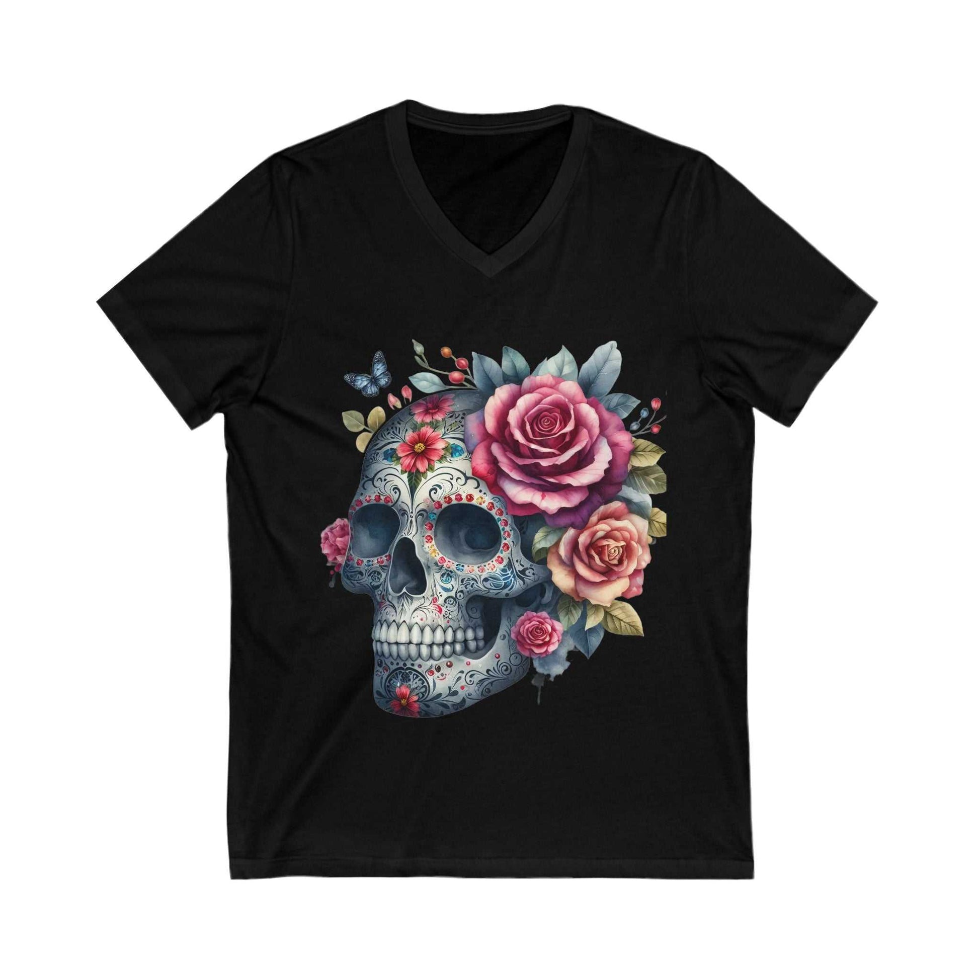 Floral Skull V-Neck Tee
