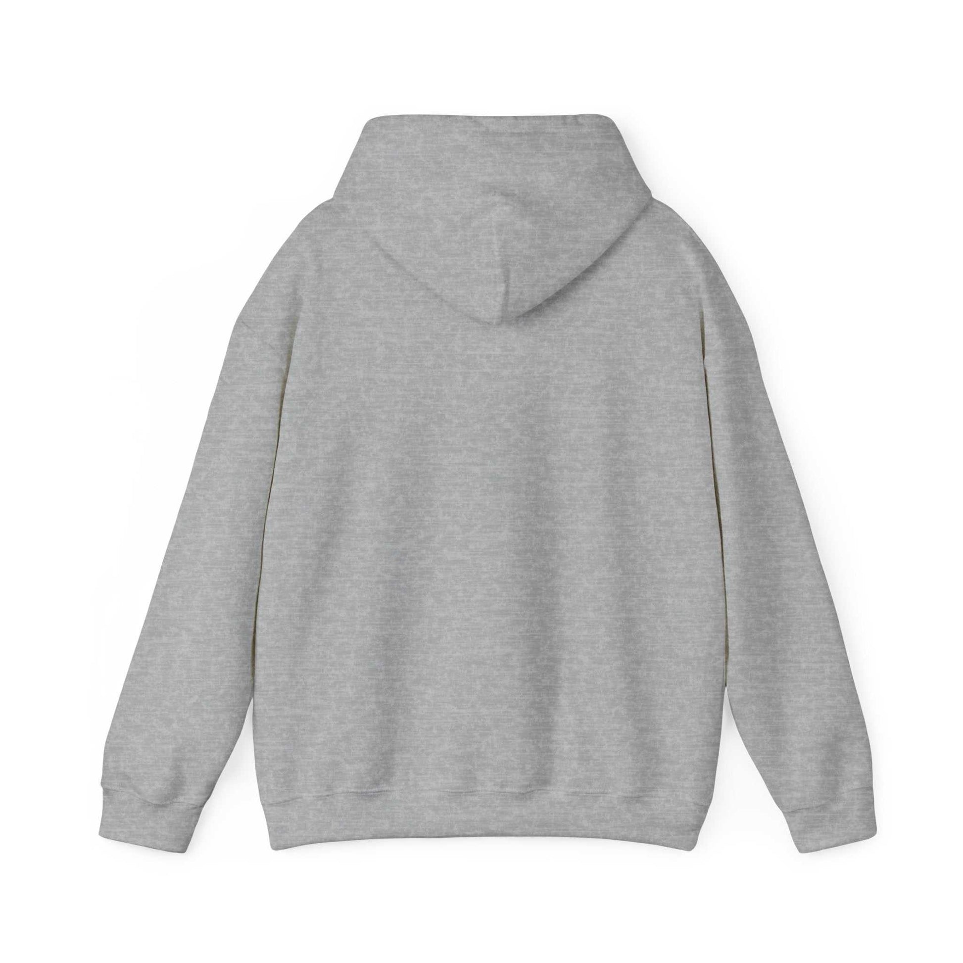 Back view of a gray unisex sunflower quote hoodie sweatshirt with a hood and long sleeves