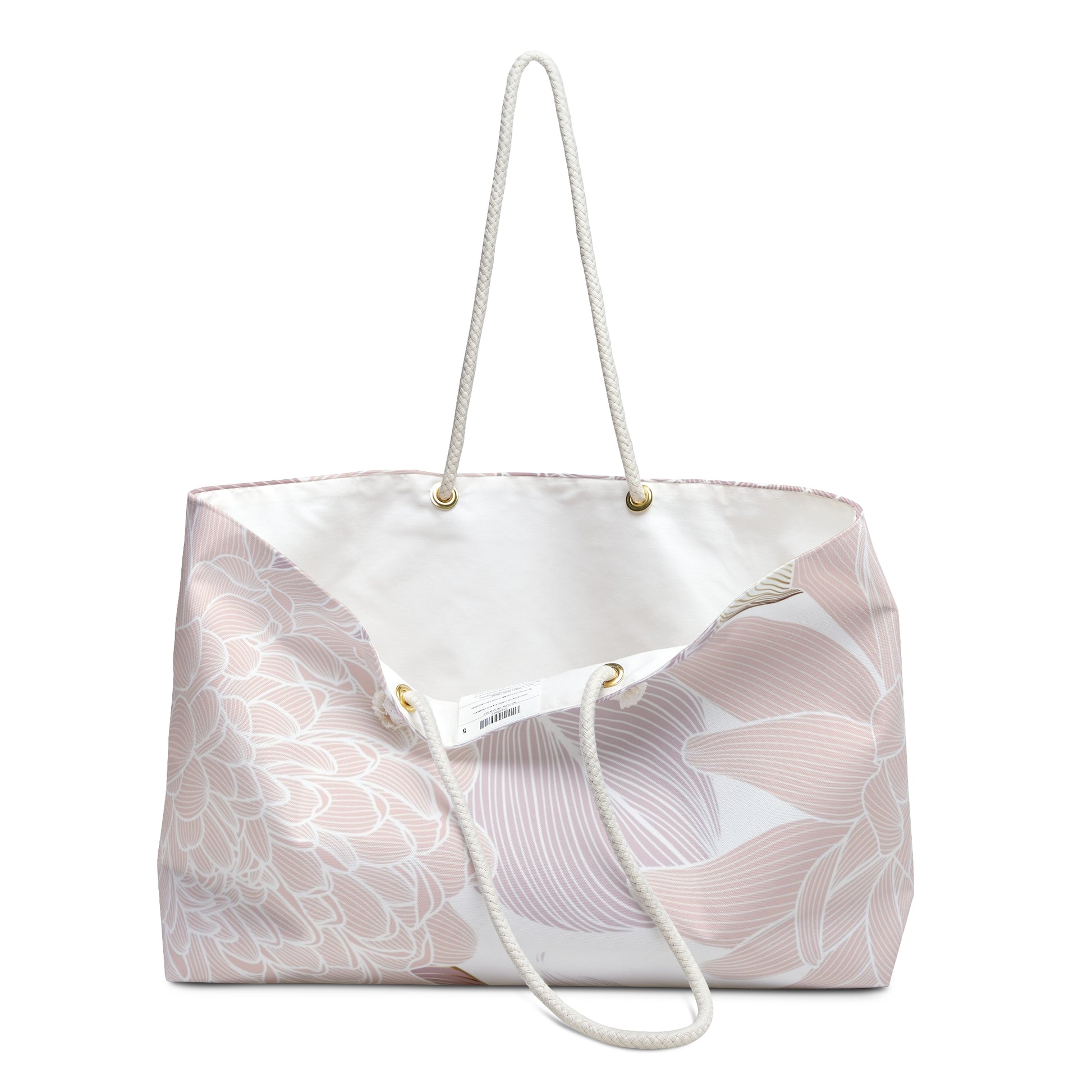 Blush Floral Weekender Bag – Soft Pastel Line Art Tote for Chic Travel and Everyday Style