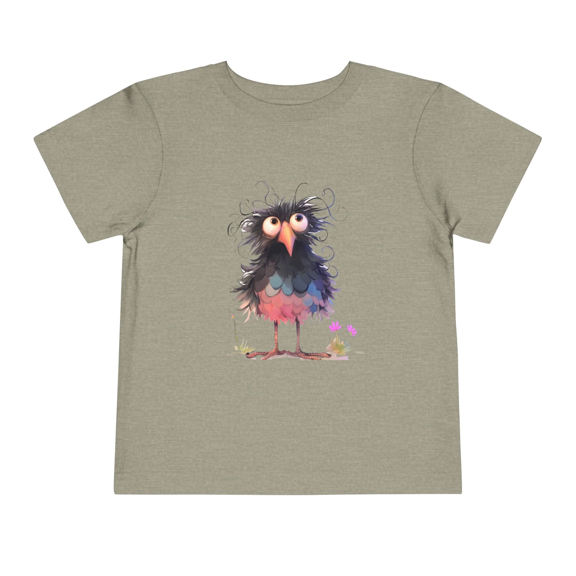 Whimsical Toddler Short Sleeve Tee with Adorable Cartoon Bird