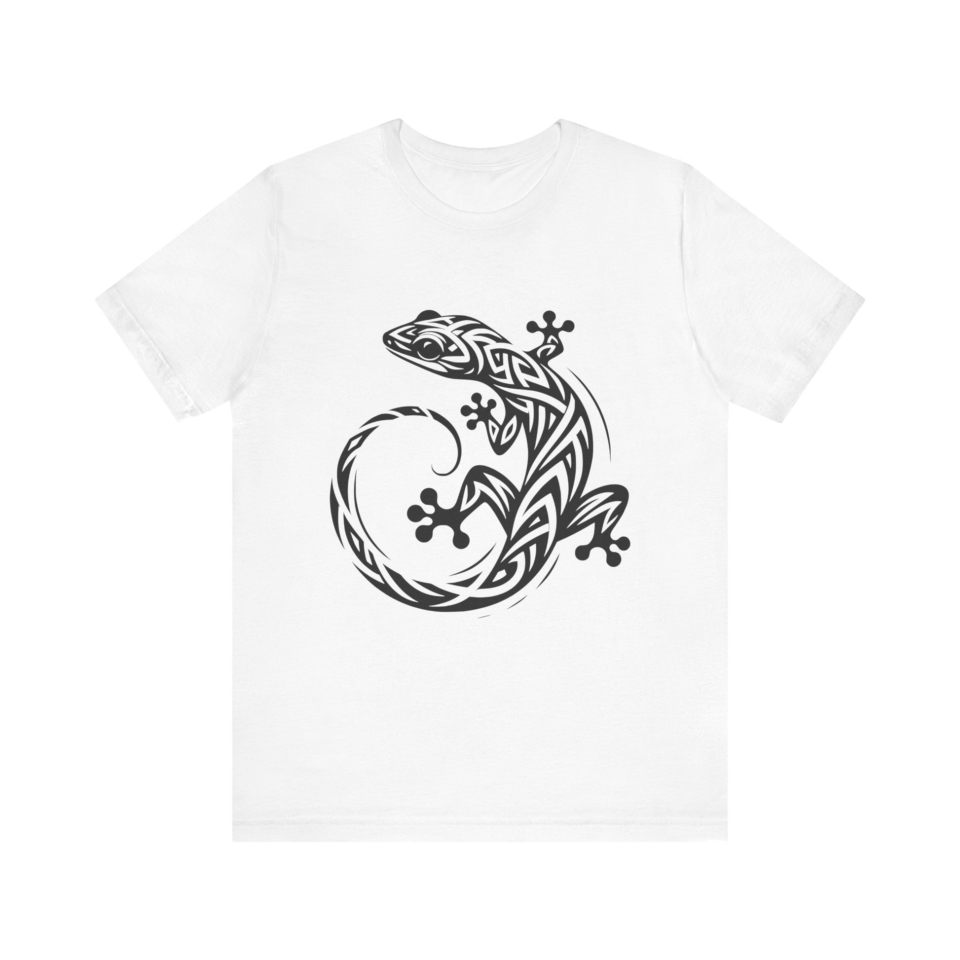 Tribal Gecko Tee – Bold Lizard Tattoo Art on Crisp White T-Shirt
