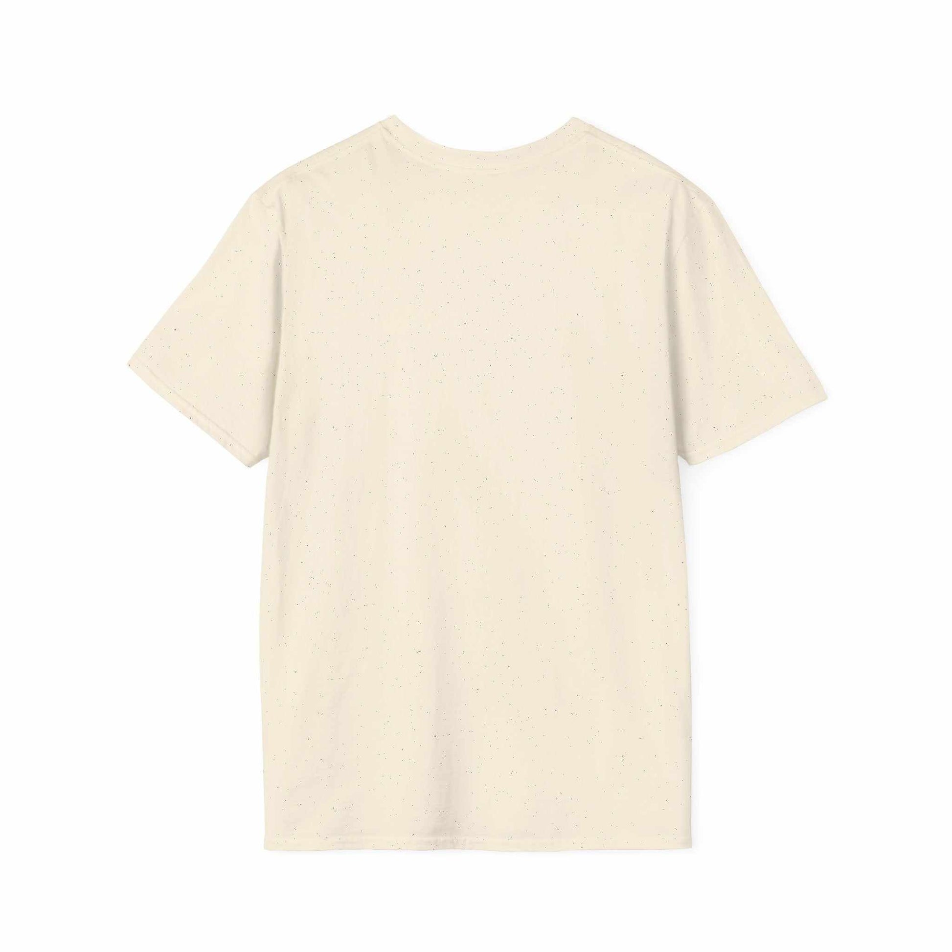 Back view of plain beige Camping Adventure Unisex T-Shirt made from lightweight ring-spun cotton with classic fit and crew neckline