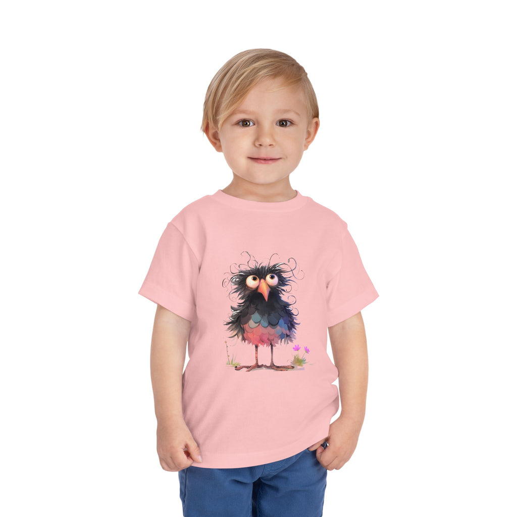 Whimsical Toddler Short Sleeve Tee with Adorable Cartoon Bird