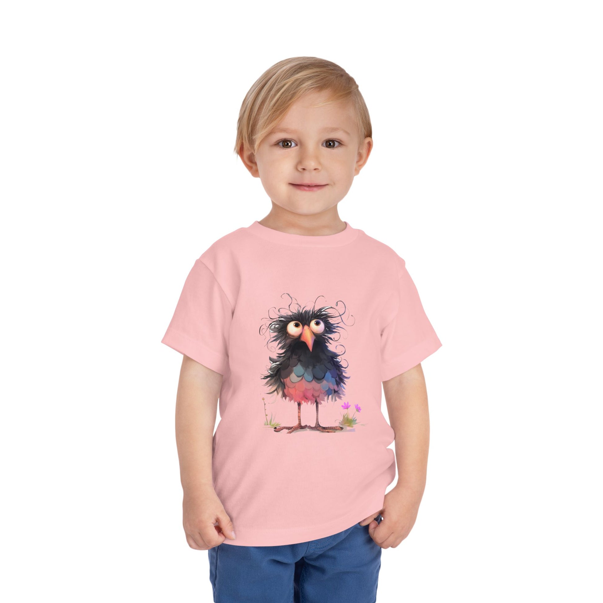 Whimsical Toddler Short Sleeve Tee with Adorable Cartoon Bird