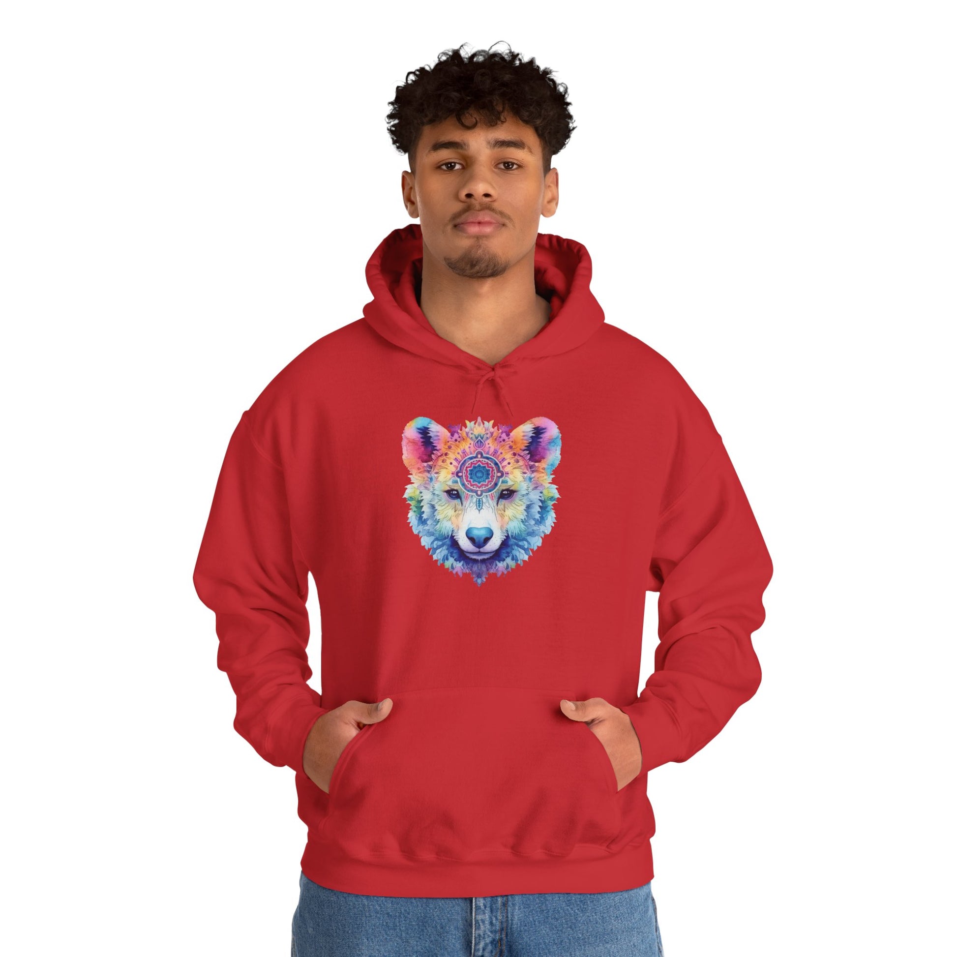 Mandala Bear Hoodie – Vibrant Watercolor Animal Art Sweatshirt for Bold, Free-Spirited Souls