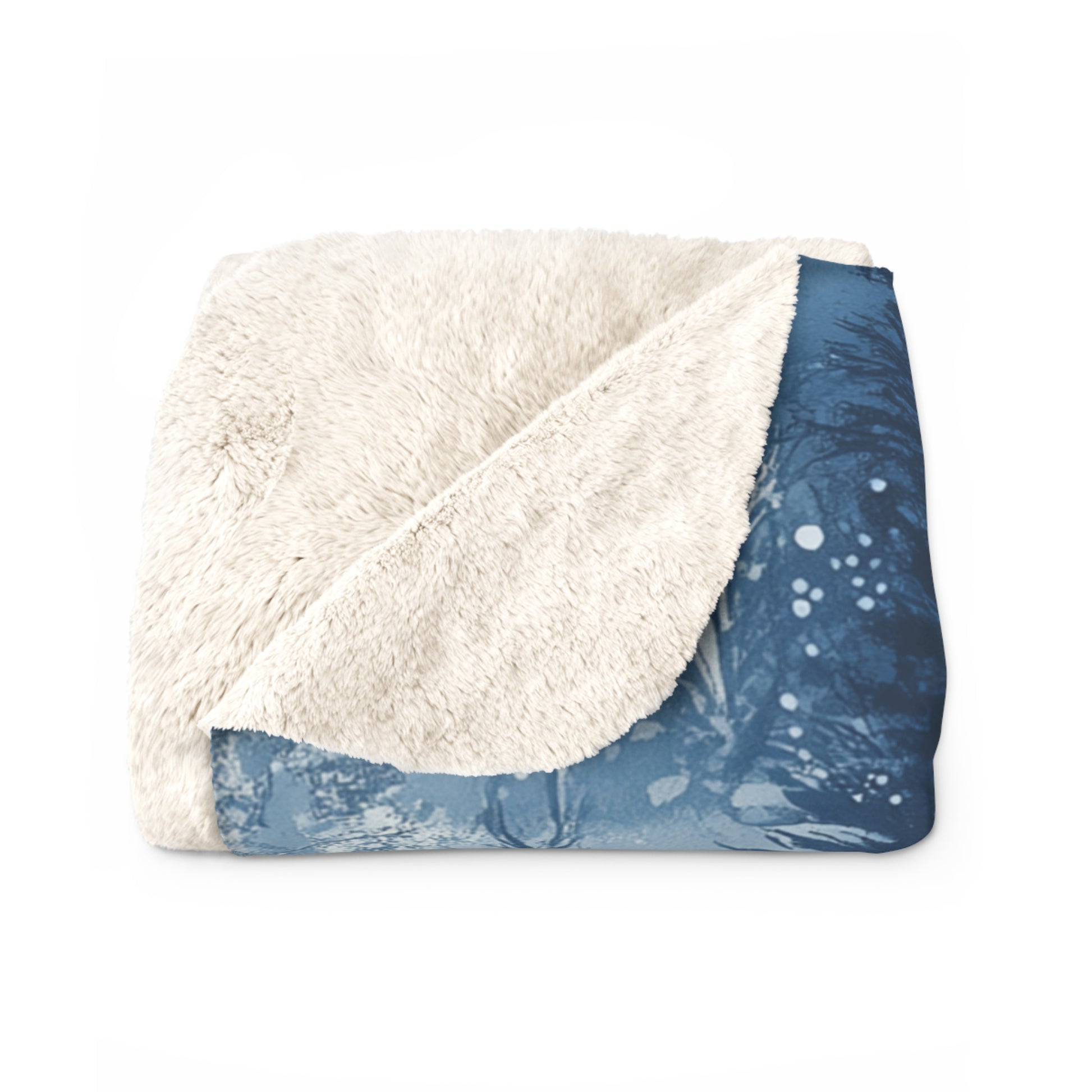 Blue Snowy Forest Sherpa Fleece Blanket