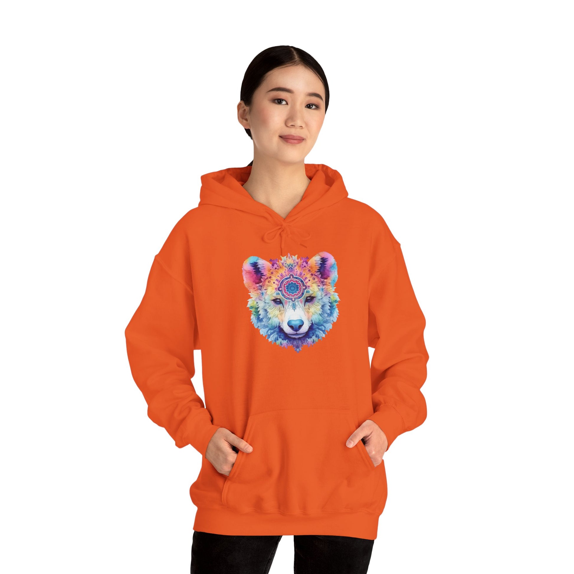Mandala Bear Hoodie – Vibrant Watercolor Animal Art Sweatshirt for Bold, Free-Spirited Souls