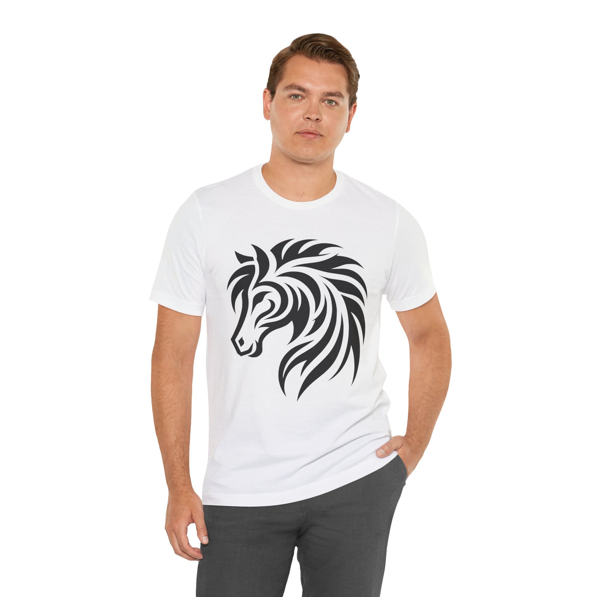 Tribal Horse Graphic Tee – Bold Mustang Silhouette on Hot Pink T-Shirt