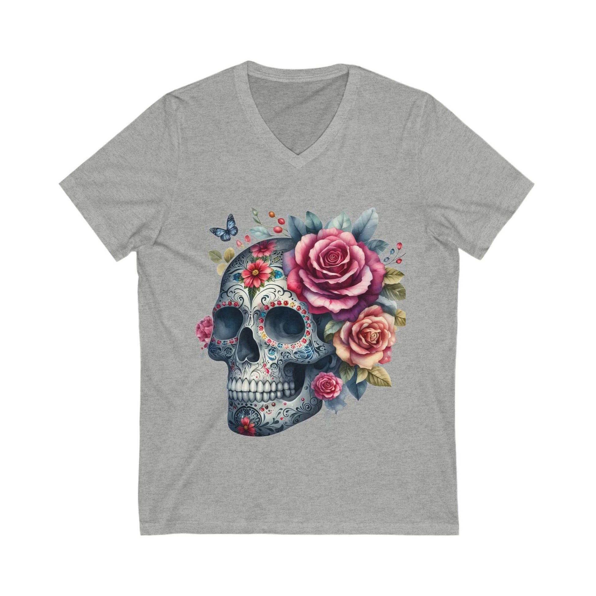 Floral Skull V-Neck Tee