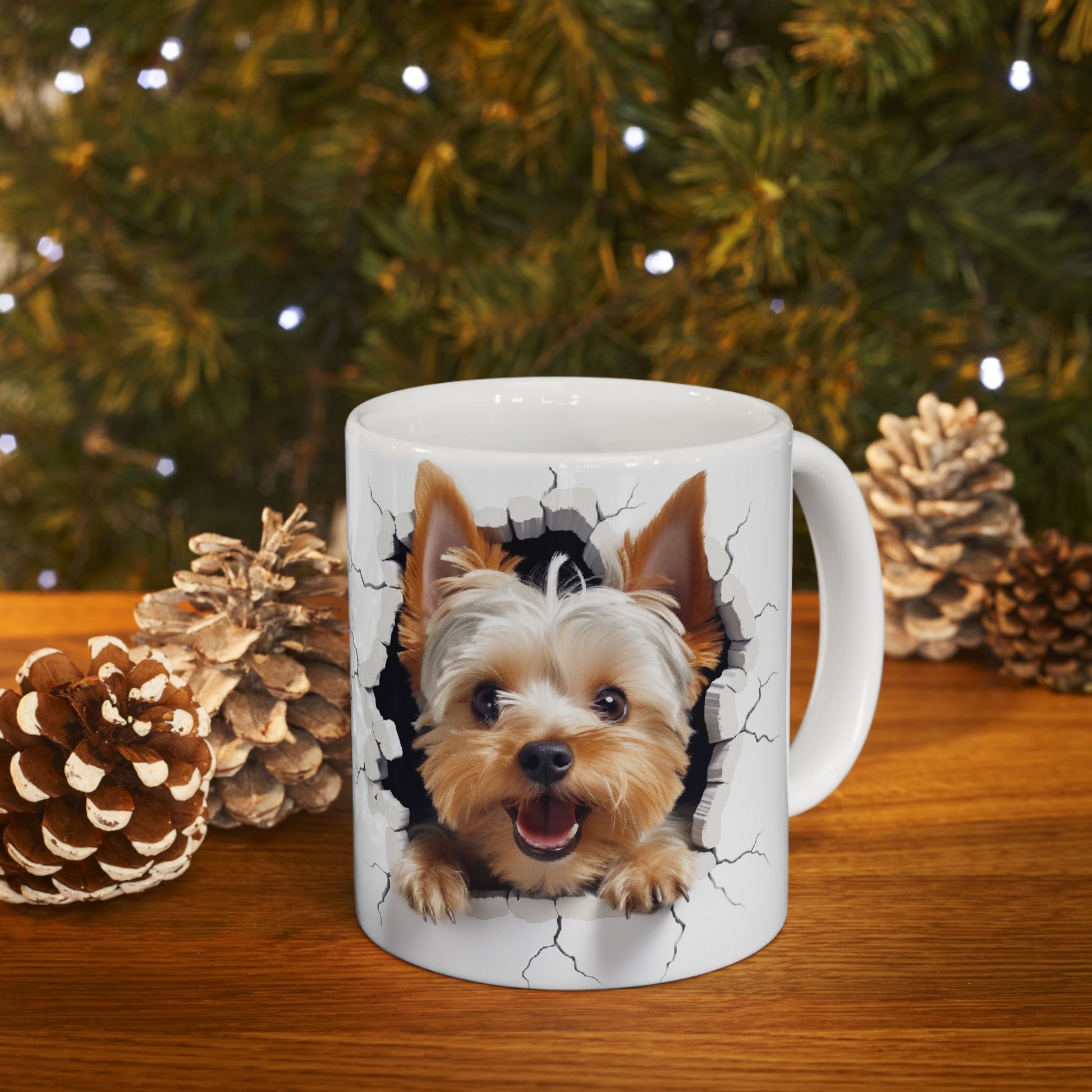 Yorkshire Terrier Ceramic Mug with Cracked Wall Design