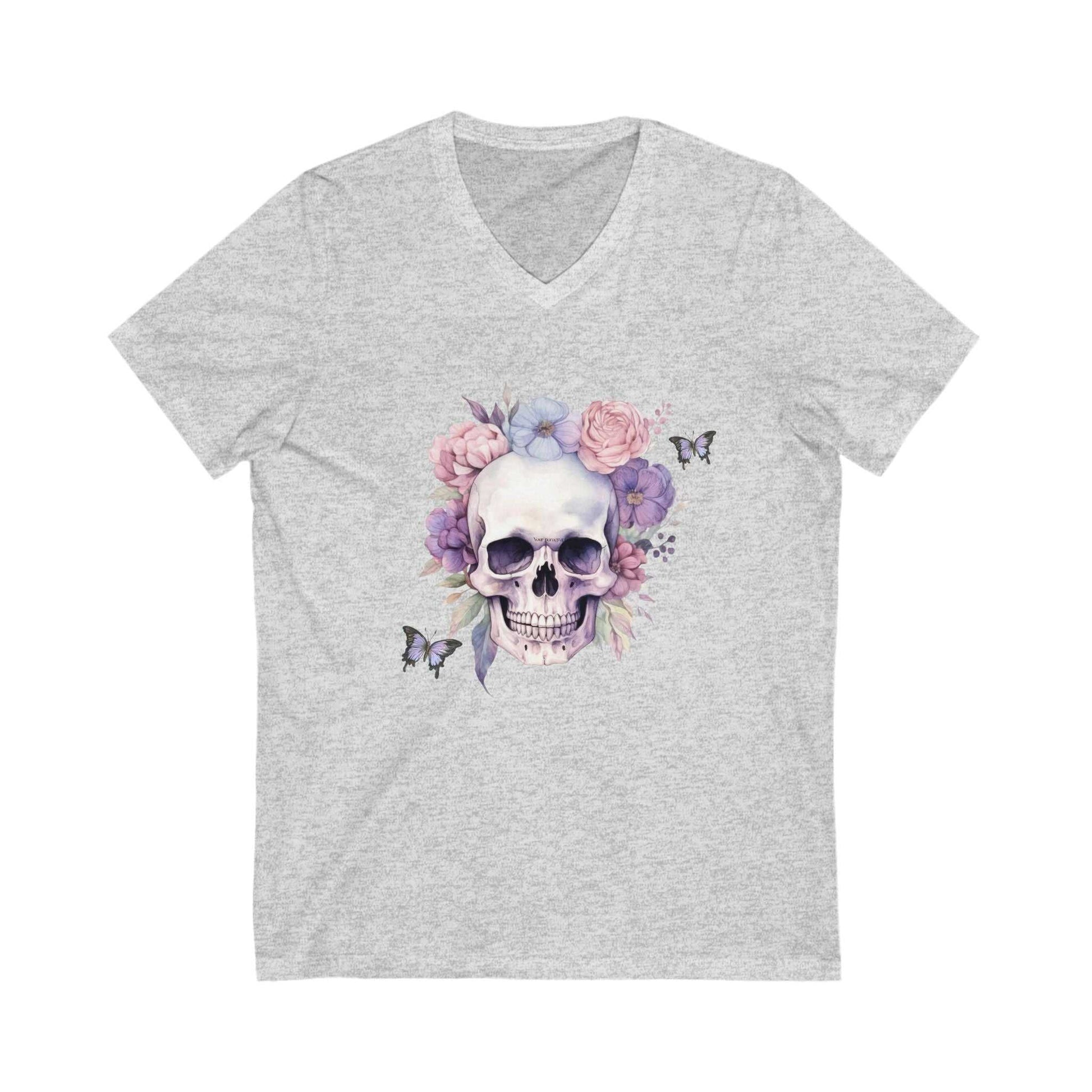 Floral Skull V Neck