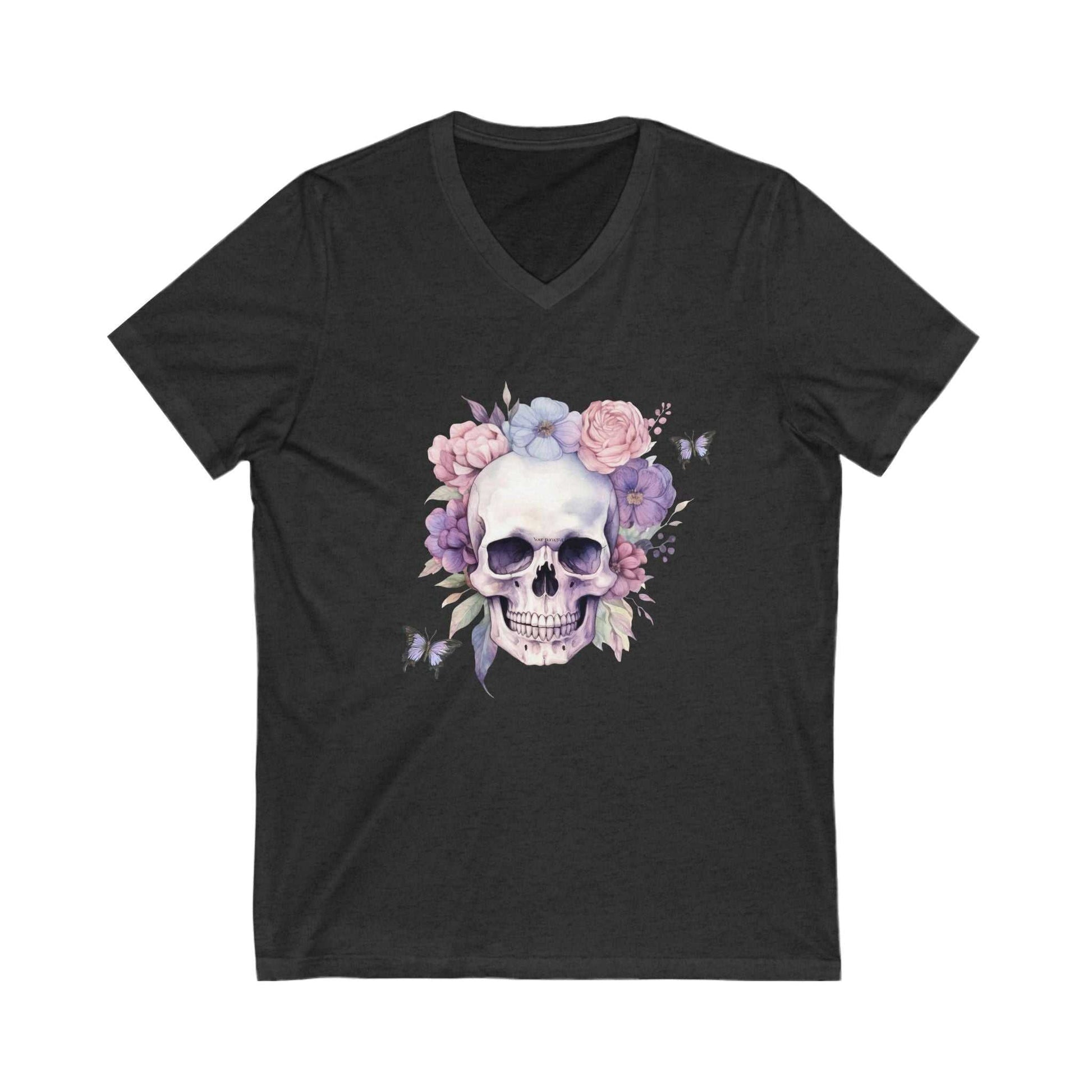 Floral Skull V Neck