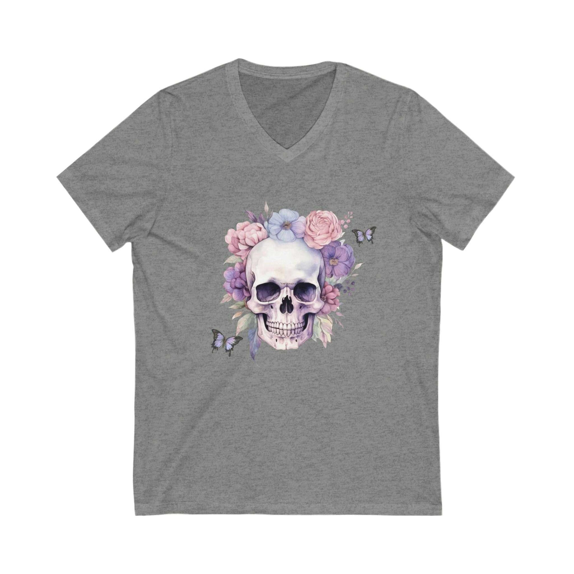 Floral Skull V Neck