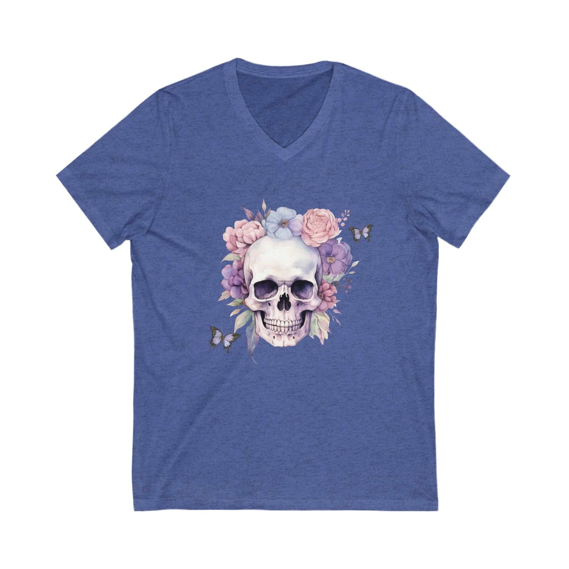 Floral Skull V Neck