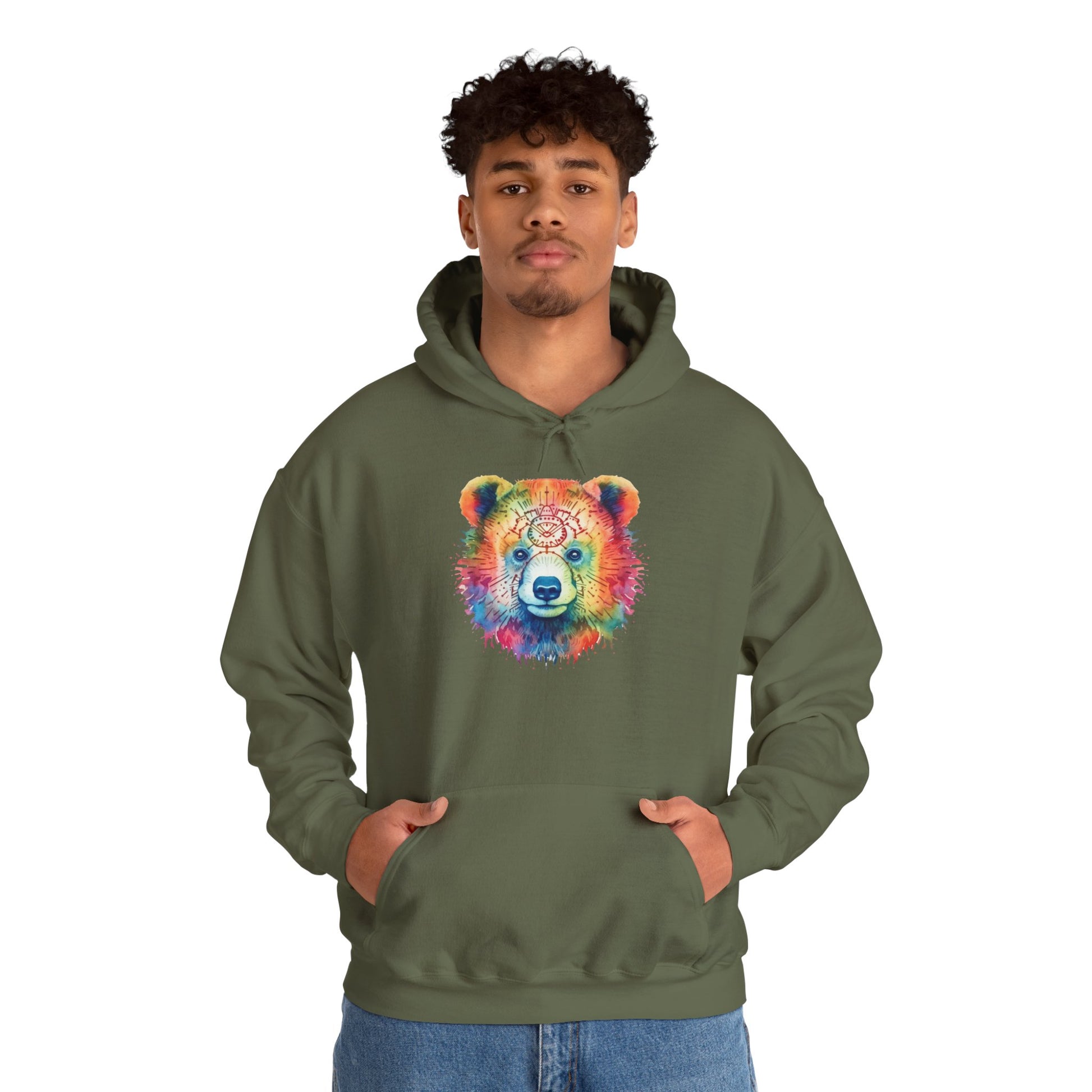 Psychedelic Bear Hoodie – Colorful Mandala Animal Sweatshirt for Artistic, Free-Spirited Style
