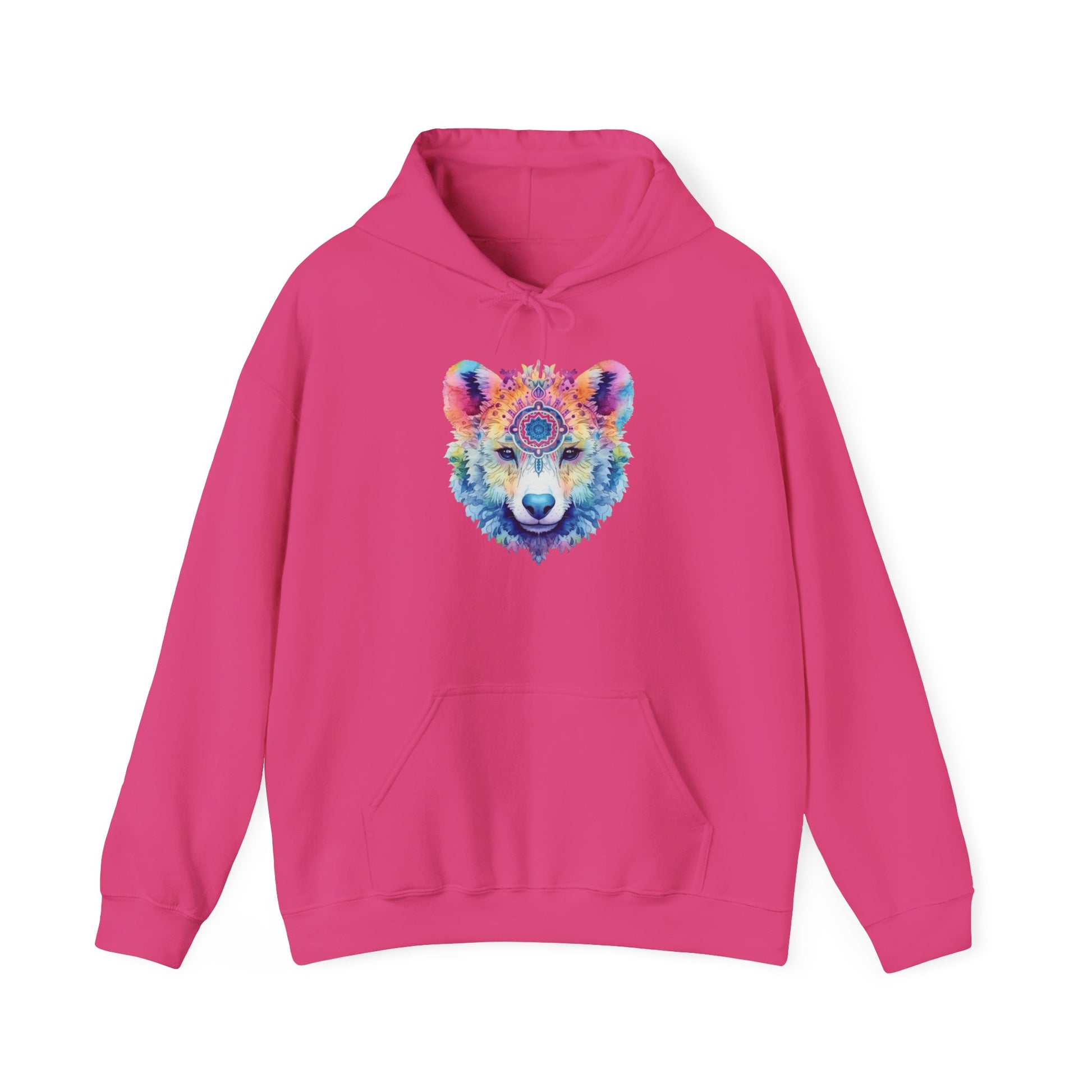 Mandala Bear Hoodie – Vibrant Watercolor Animal Art Sweatshirt for Bold, Free-Spirited Souls