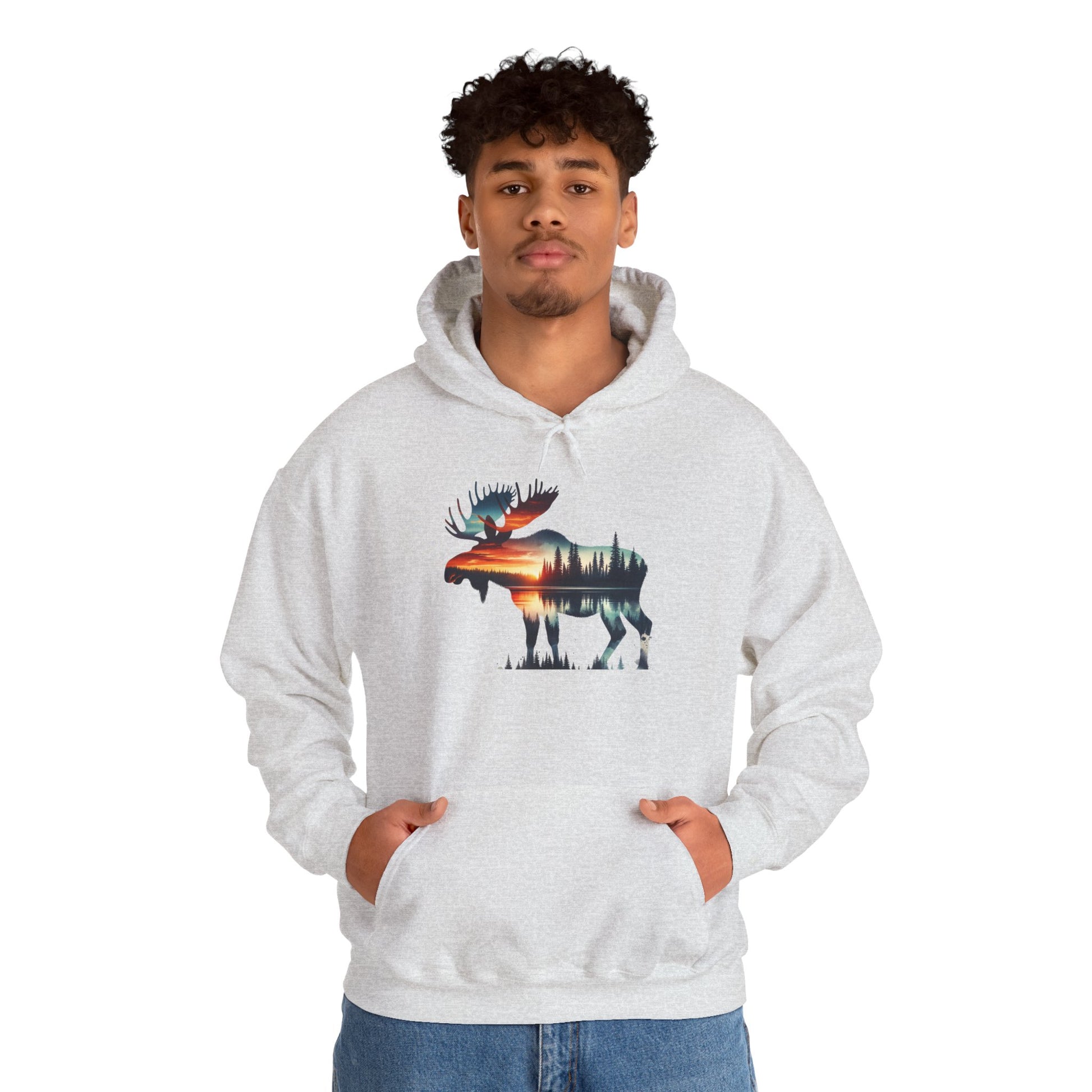 Sunset Wilderness Moose Hoodie – Nature’s Silhouette Adventure Wear