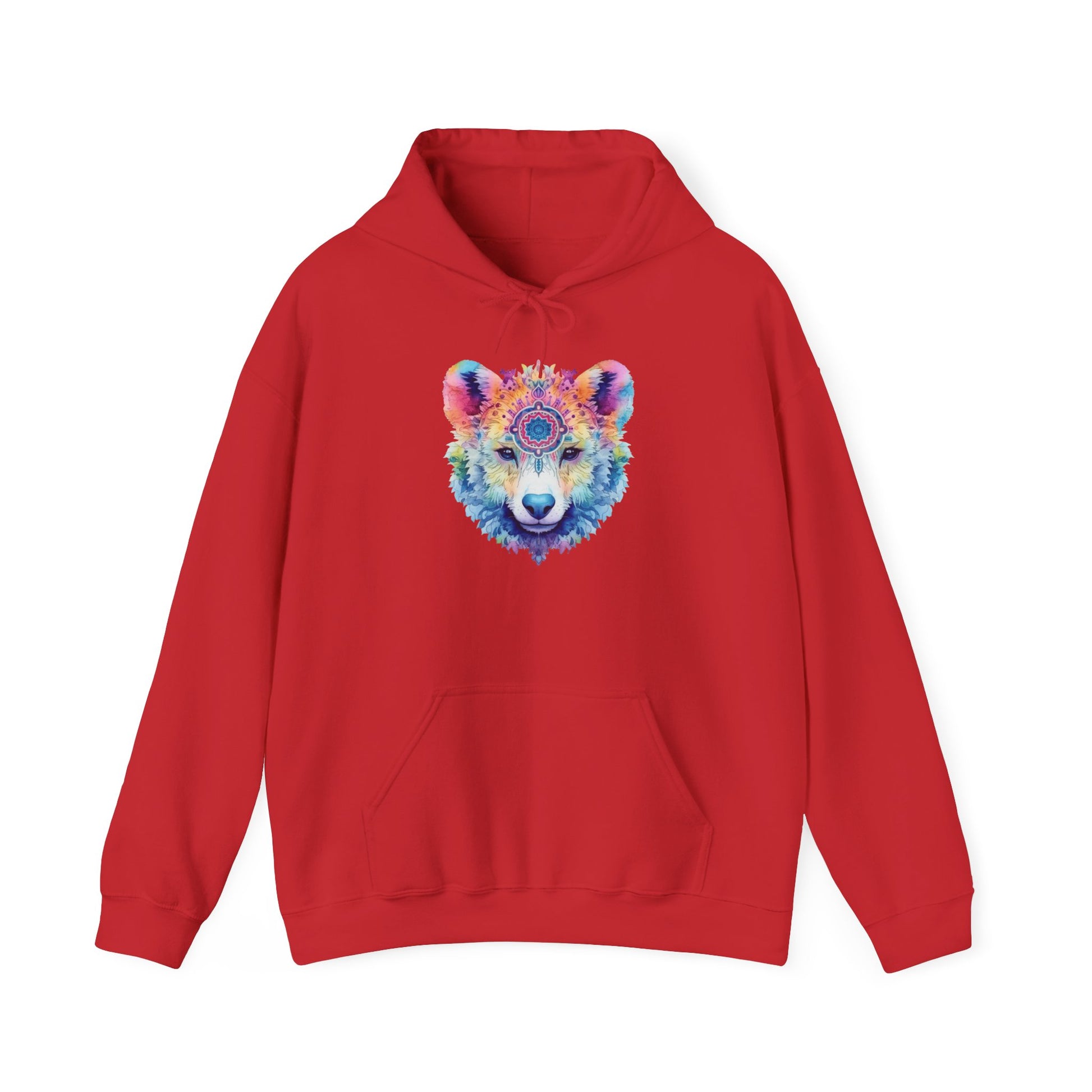 Mandala Bear Hoodie – Vibrant Watercolor Animal Art Sweatshirt for Bold, Free-Spirited Souls