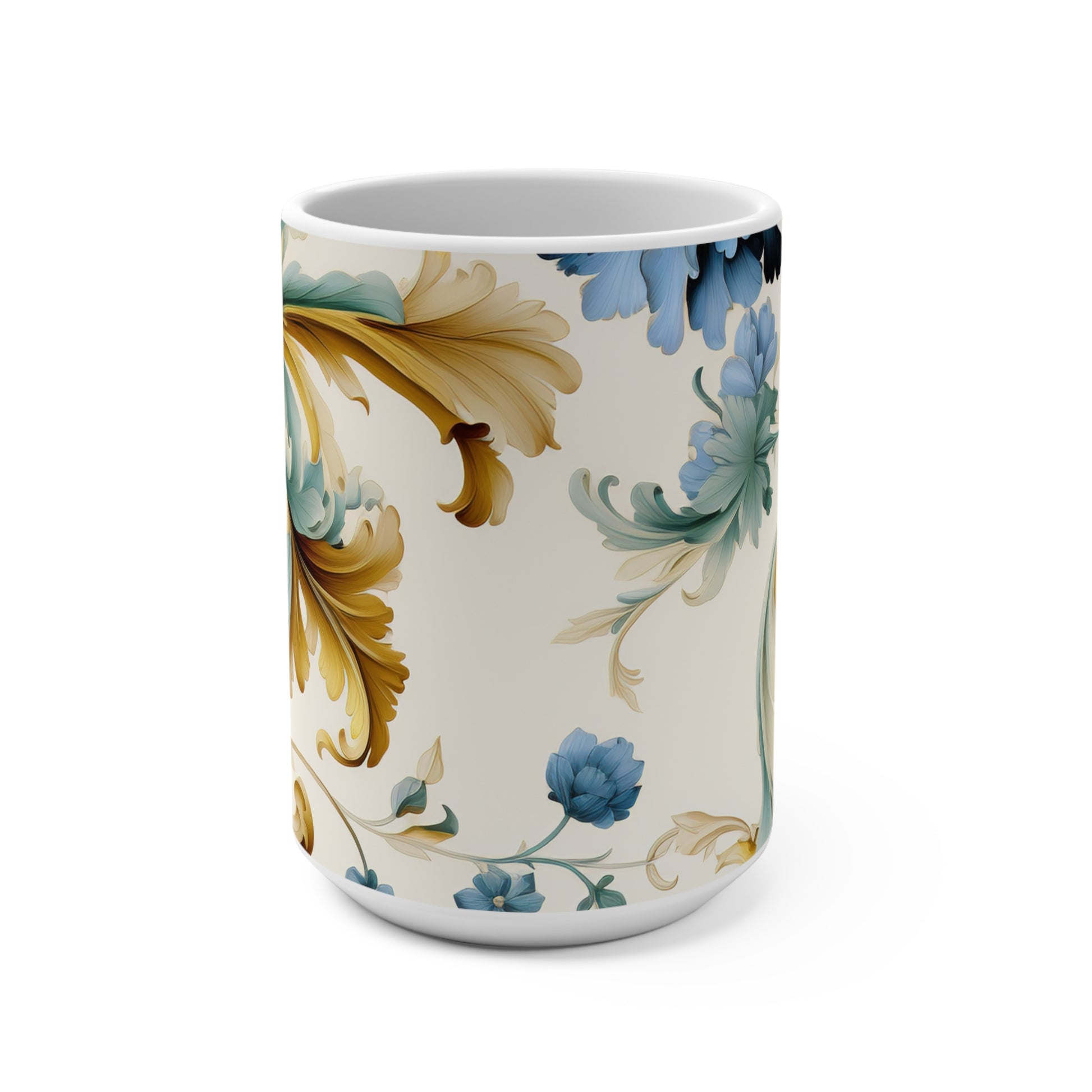 Elegant Blue Floral Swirl Mug for Coffee or Tea Lovers