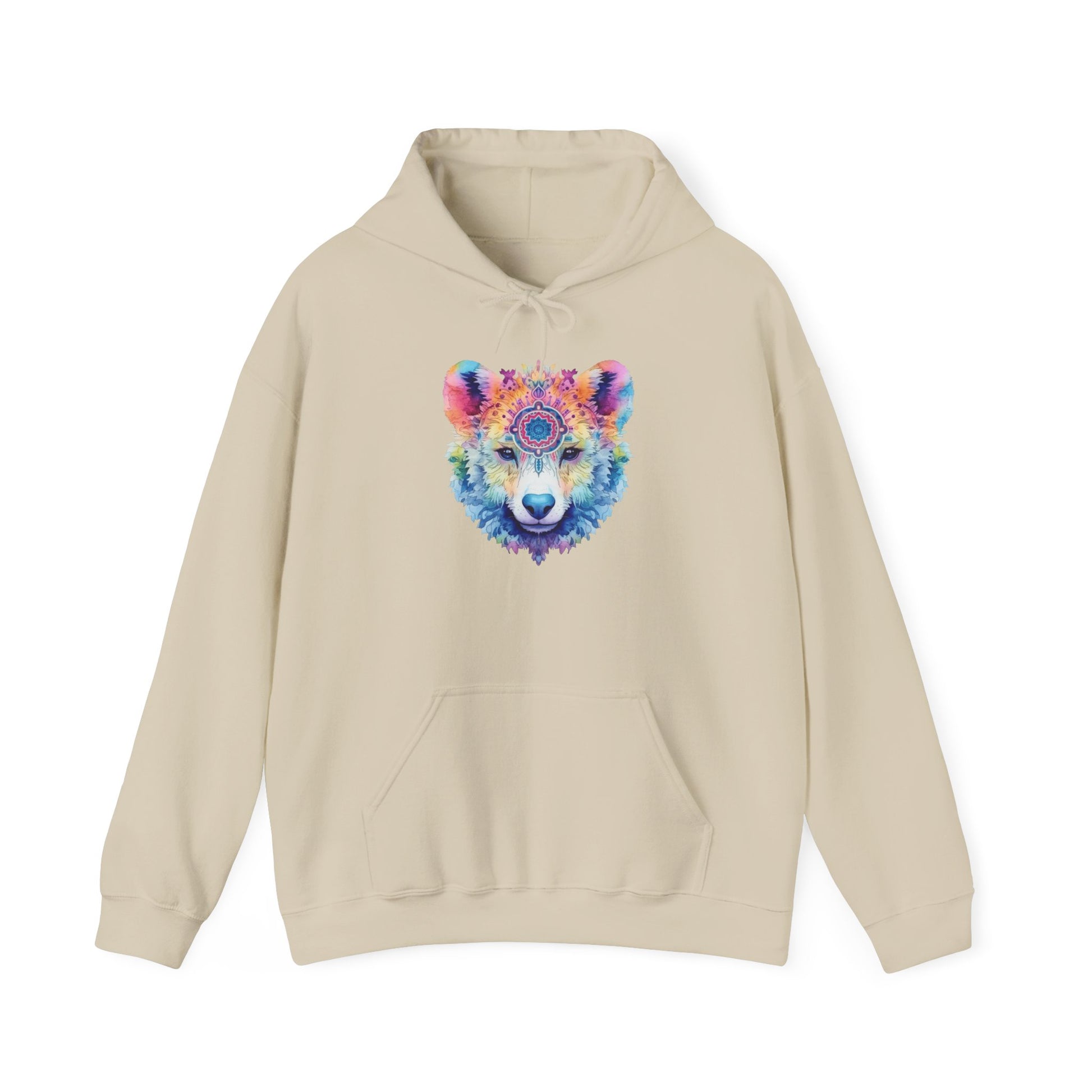 Mandala Bear Hoodie – Vibrant Watercolor Animal Art Sweatshirt for Bold, Free-Spirited Souls