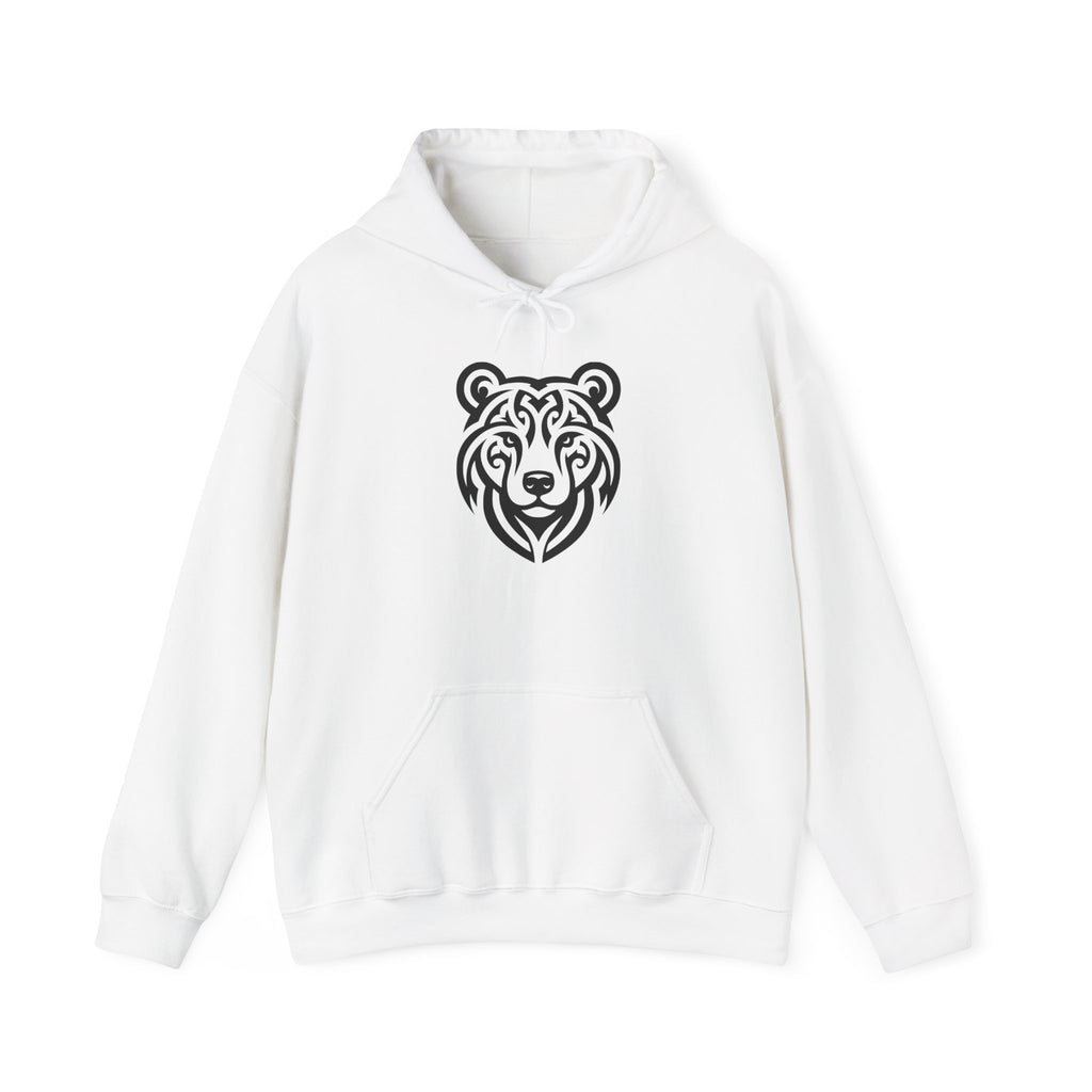 Tribal Bear Hoodie – Fierce Wilderness Style in Bold Black on White